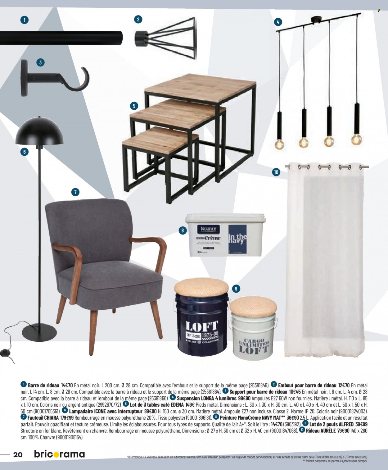 thumbnail - Catalogue Bricorama - 16/05/2023 - 02/07/2023 - Produits soldés - table, rideau, fauteuil, lampadaire. Page 20.