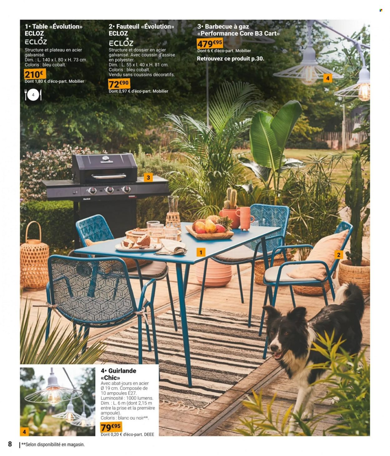 thumbnail - Catalogue Gamm vert - 22/03/2023 - 04/06/2023 - Produits soldés - table, fauteuil, guirlande, barbecue. Page 8.