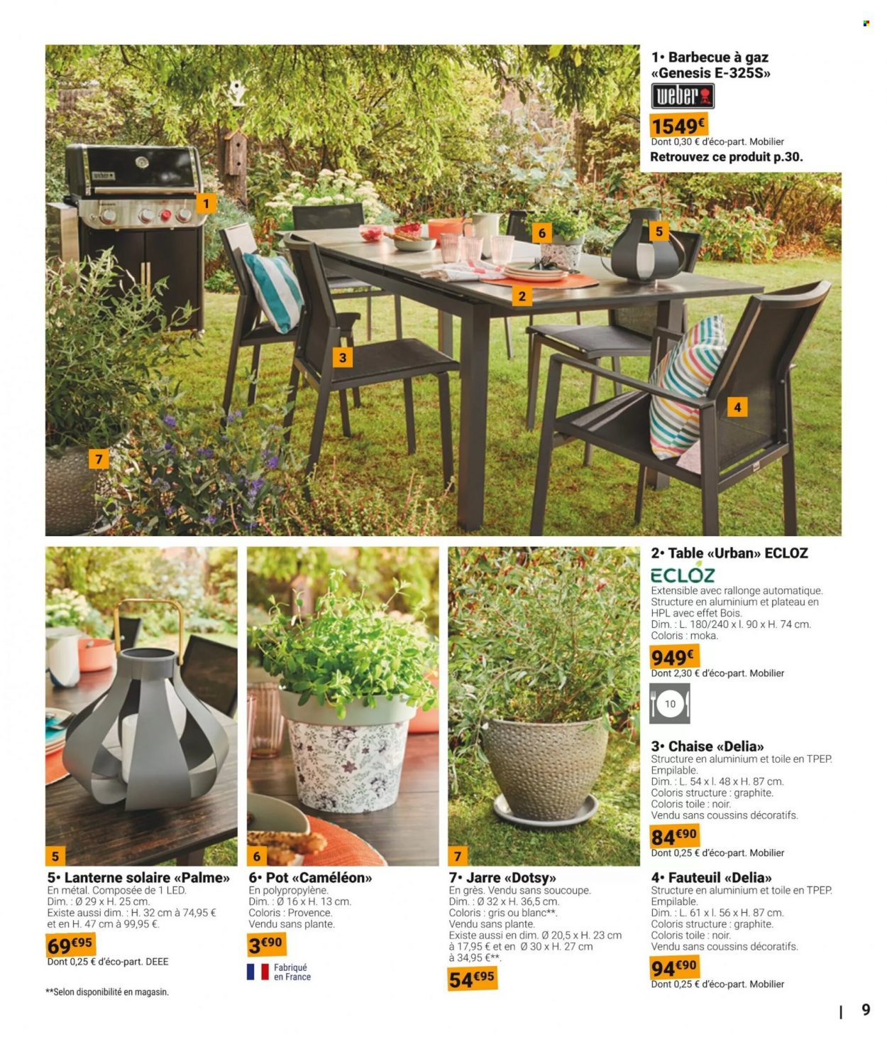 thumbnail - Catalogue Gamm vert - 22/03/2023 - 04/06/2023 - Produits soldés - coussin, fauteuil, chaise, lanterne, barbecue. Page 9.