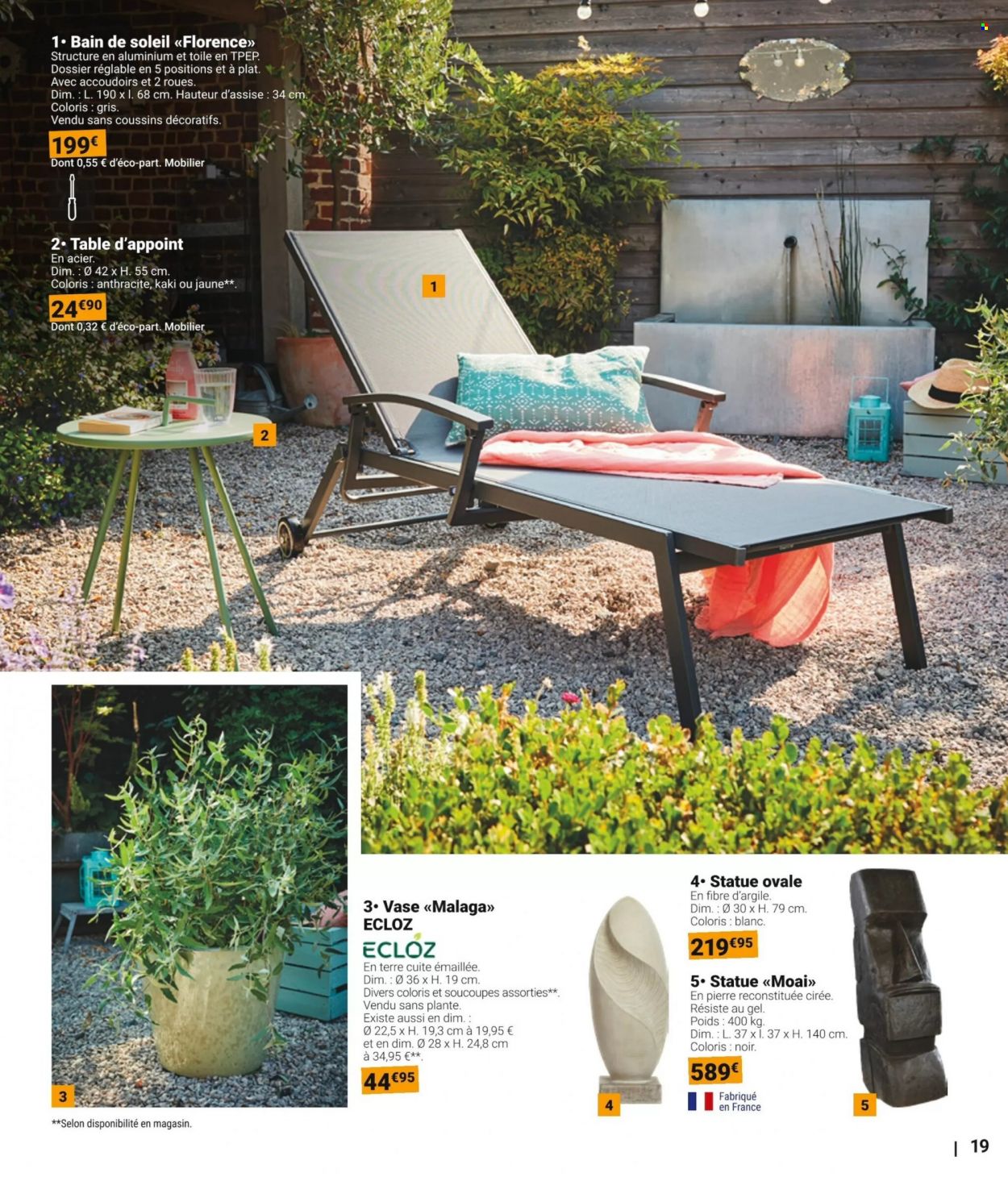 thumbnail - Catalogue Gamm vert - 22/03/2023 - 04/06/2023 - Produits soldés - coussin, bain de soleil, décoration extérieure. Page 19.