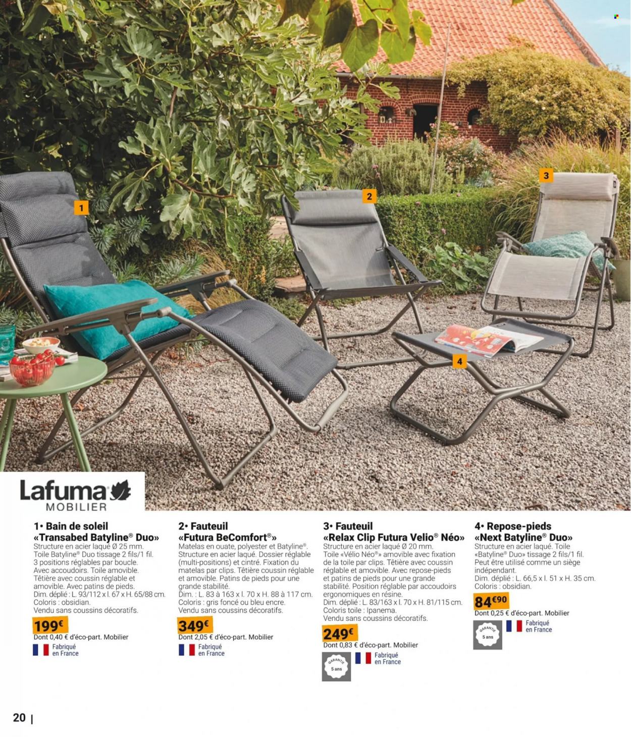 thumbnail - Catalogue Gamm vert - 22/03/2023 - 04/06/2023 - Produits soldés - fauteuil, bain de soleil. Page 20.