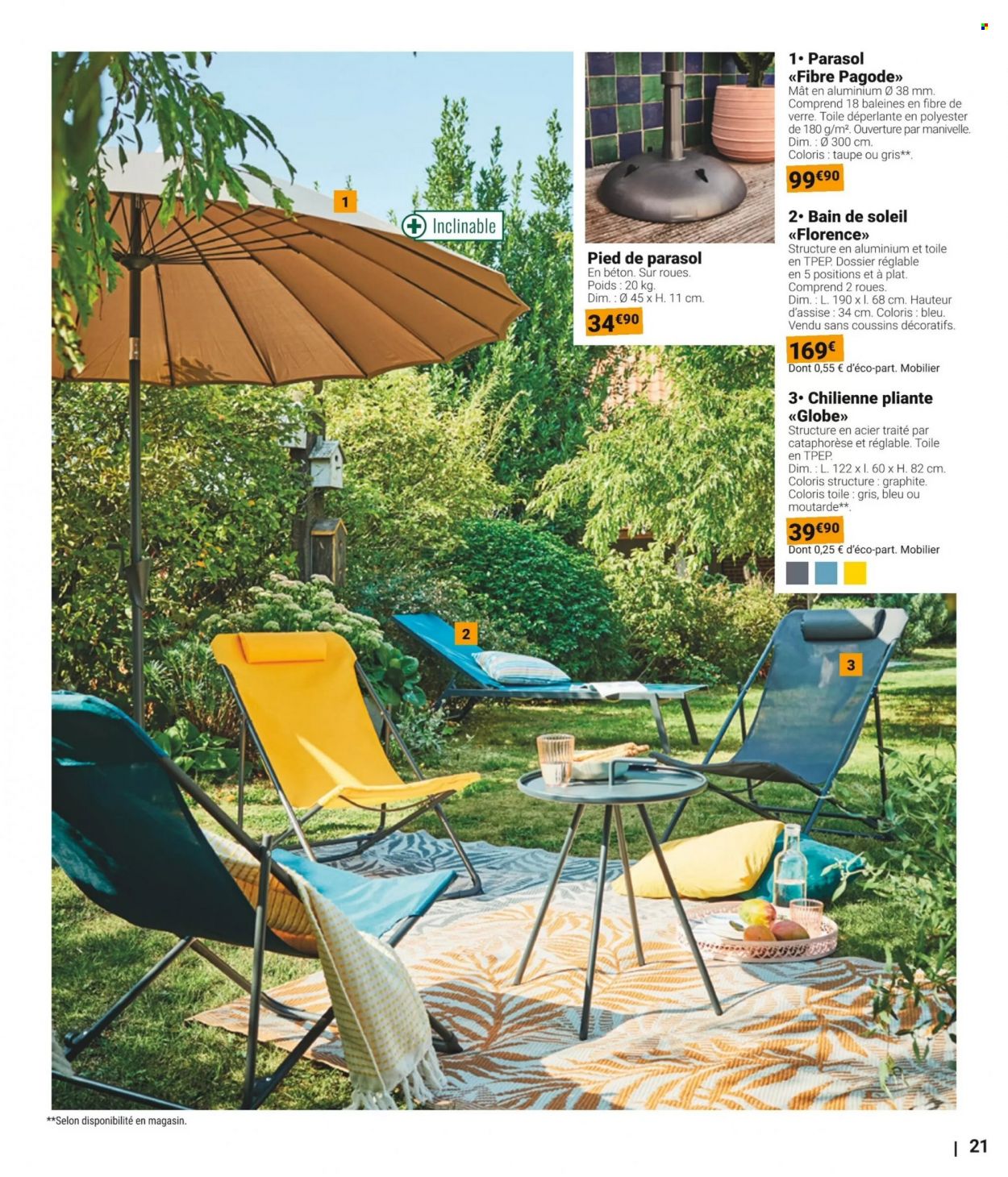 thumbnail - Catalogue Gamm vert - 22/03/2023 - 04/06/2023 - Produits soldés - coussin, bain de soleil, pied de parasol. Page 21.