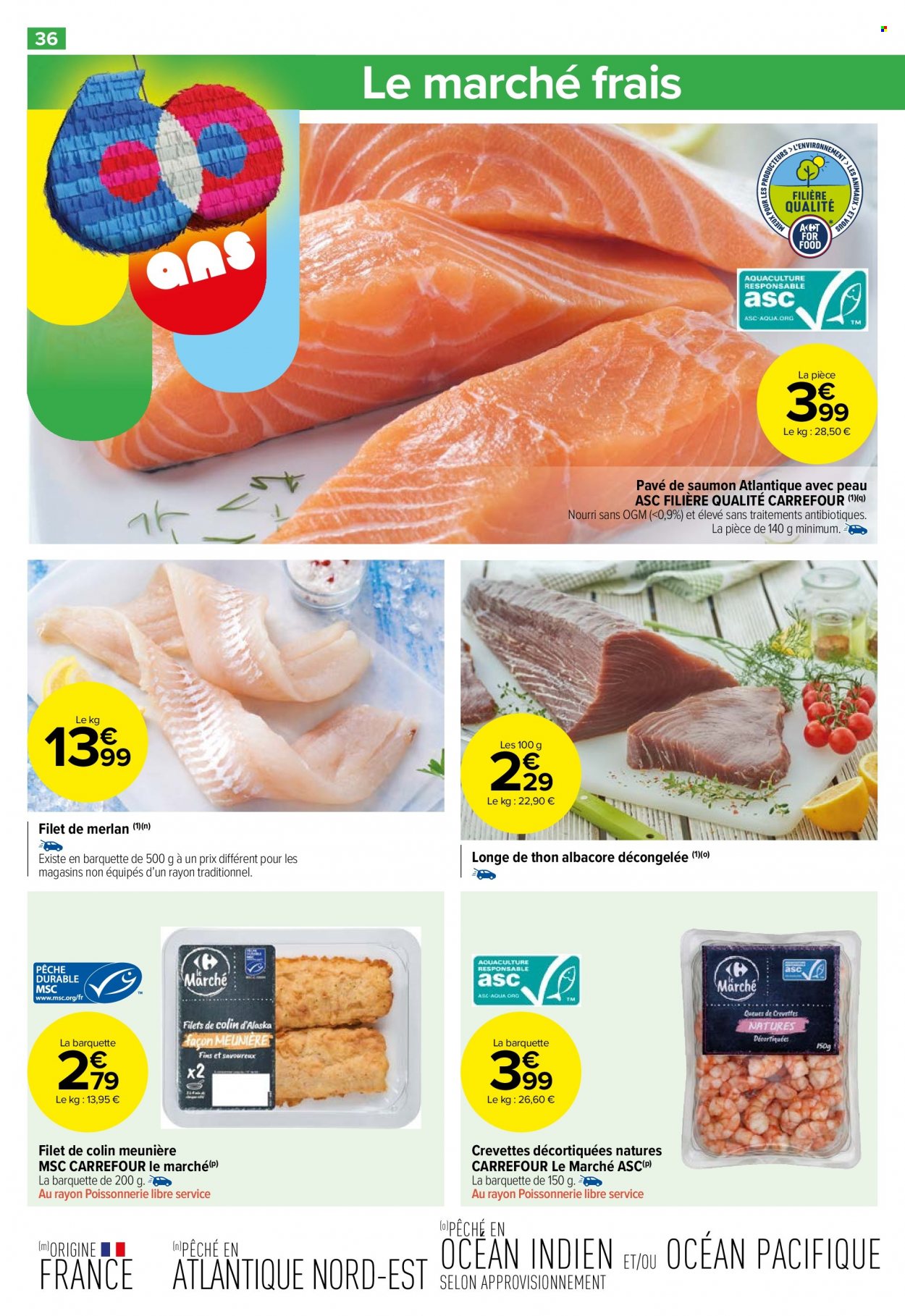 thumbnail - Catalogue Carrefour Market - 23/05/2023 - 04/06/2023 - Produits soldés - saumon, colin, crevettes, filet de merlan, thon. Page 38.