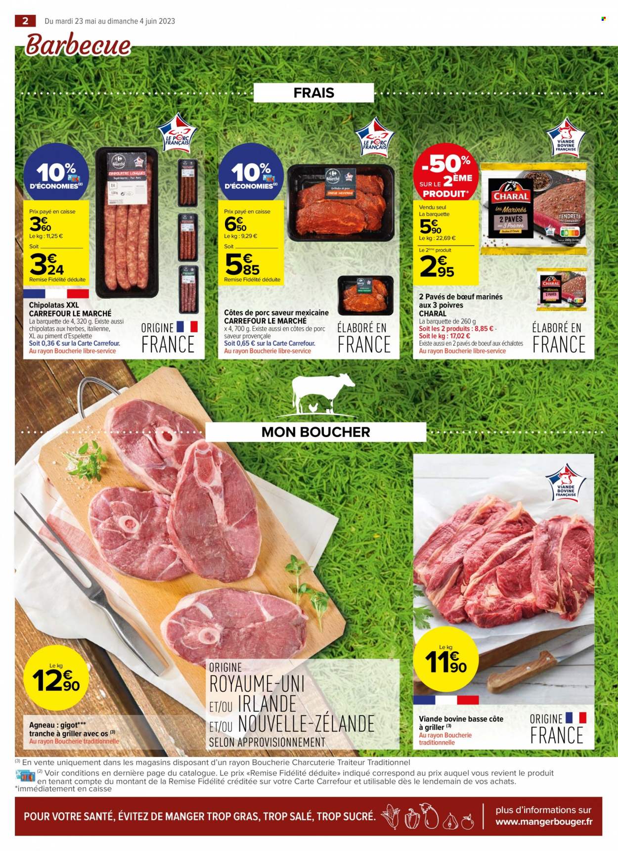 thumbnail - Catalogue Carrefour Contact - 23/05/2023 - 04/06/2023 - Produits soldés - côtes de porc, viande de porc, viande, côte à griller, chipolata. Page 2.