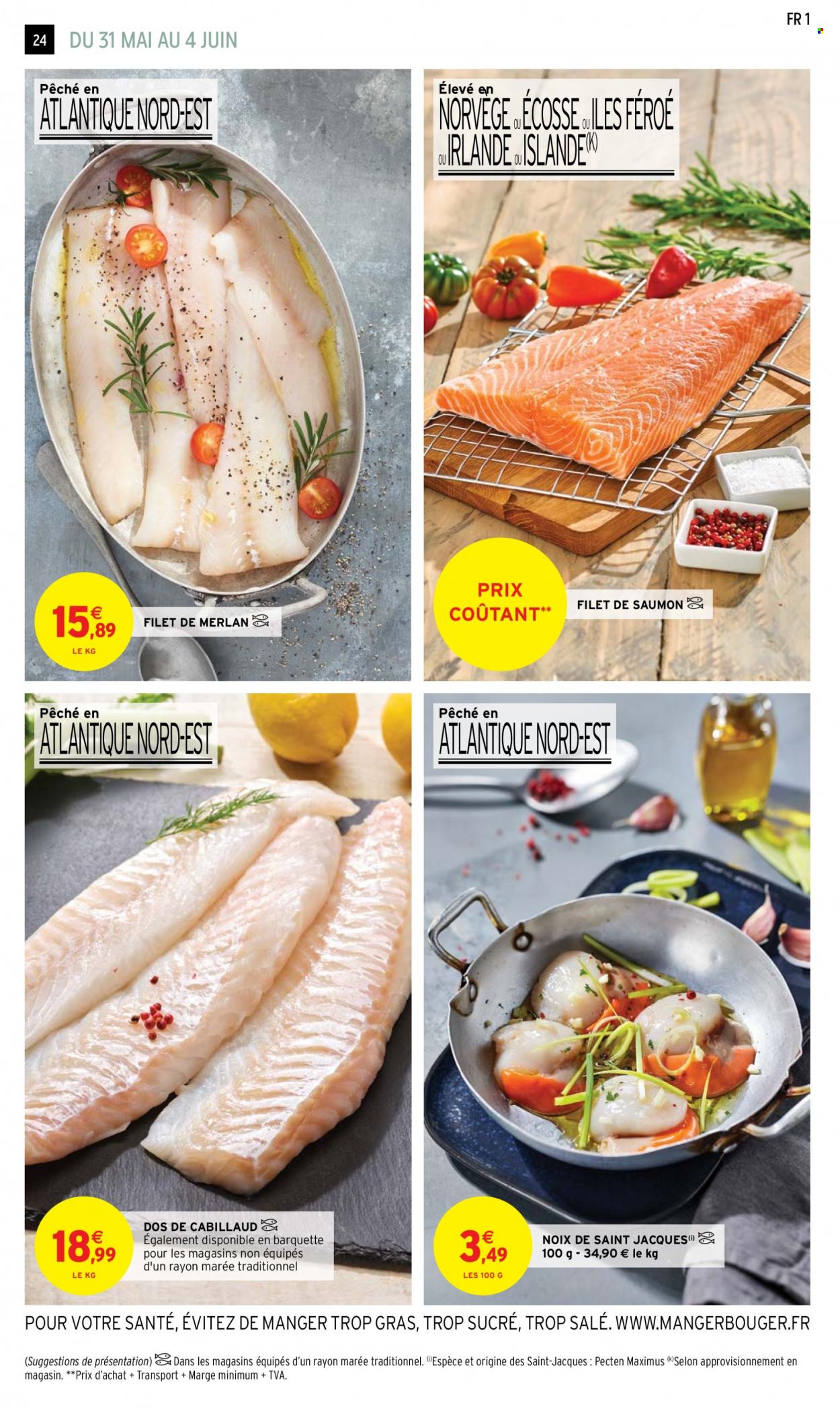 thumbnail - Catalogue Intermarché Hyper - 30/05/2023 - 11/06/2023 - Produits soldés - saumon, cabillaud, filet de merlan, pavés de saumon, Noix de St Jacques, noix. Page 24.