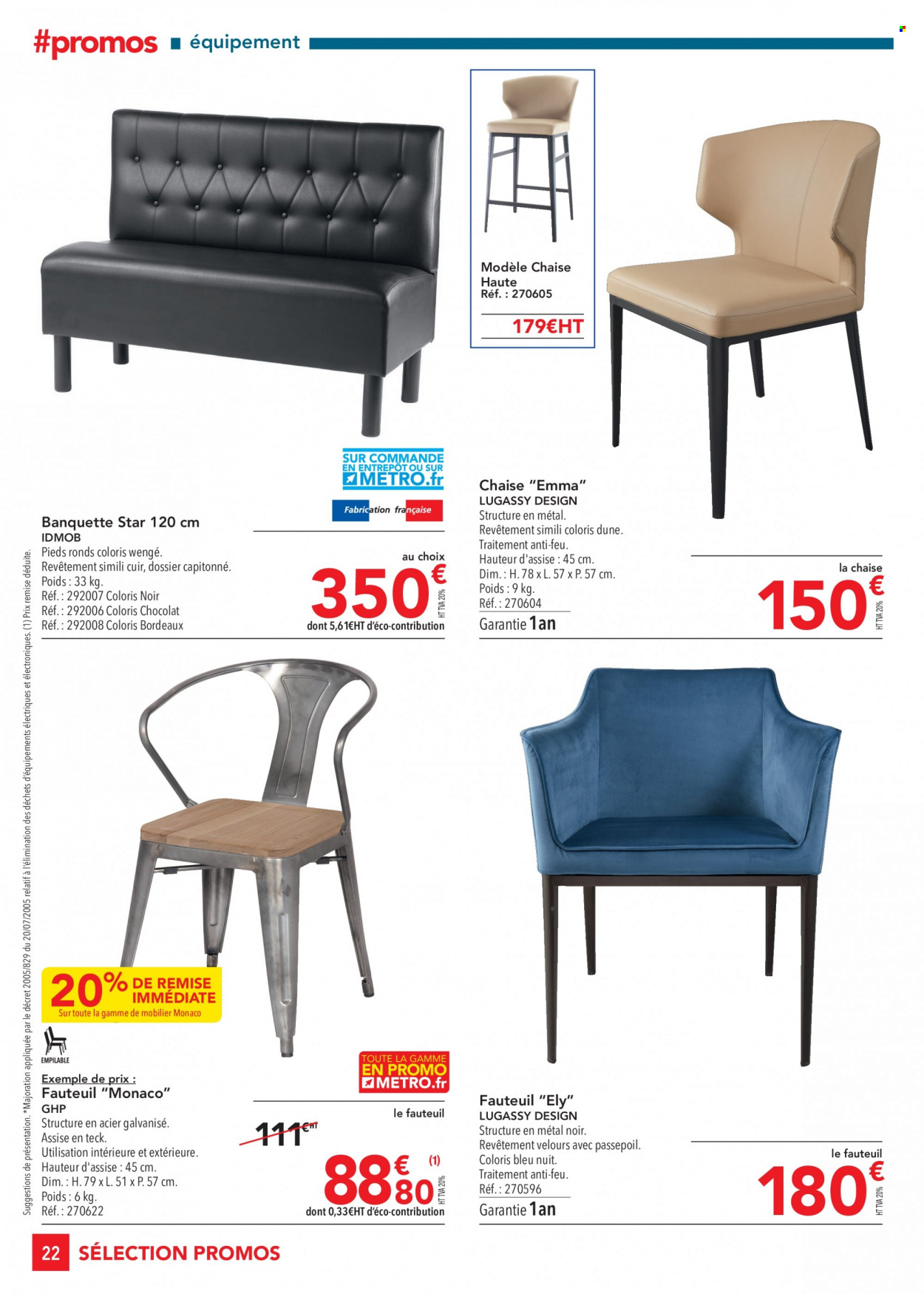 thumbnail - Catalogue Metro - 25/05/2023 - 21/06/2023 - Produits soldés - vin rouge, chaise de bar, fauteuil. Page 22.