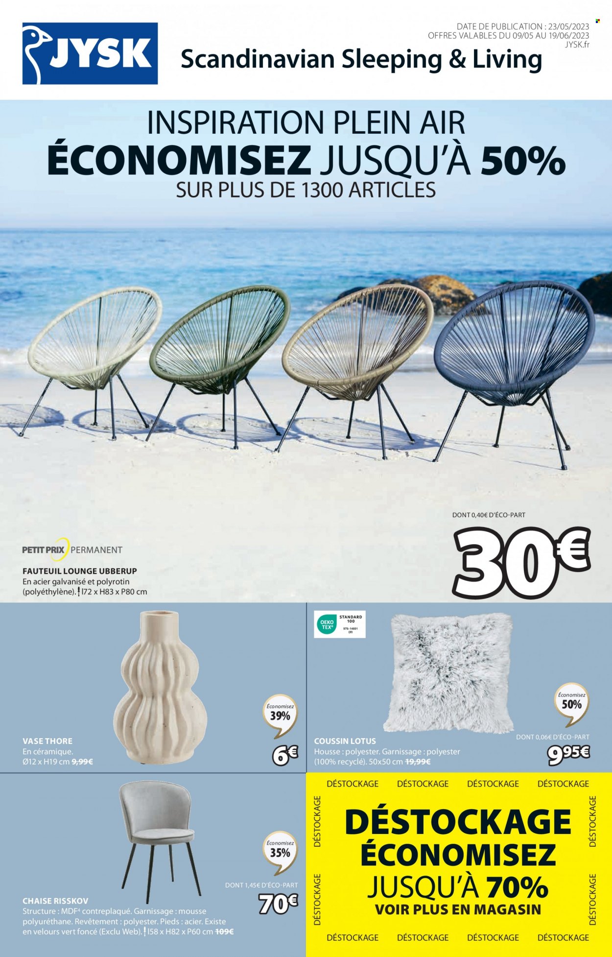 thumbnail - Catalogue JYSK - 09/05/2023 - 19/06/2023 - Produits soldés - chaise, coussin, fauteuil, vase. Page 1.