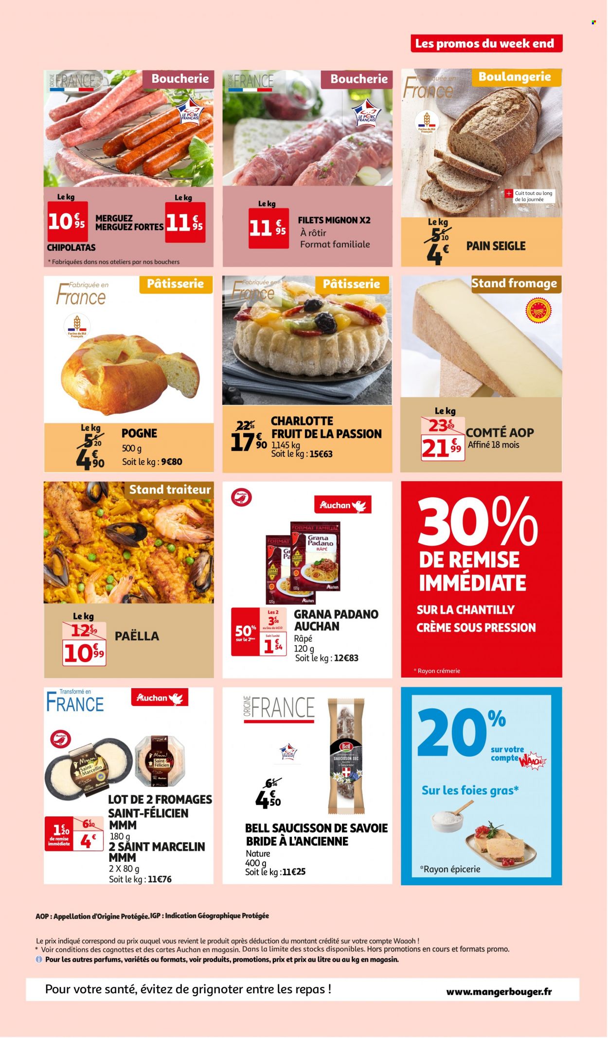 thumbnail - Catalogue Auchan - 01/06/2023 - 04/06/2023 - Produits soldés - fruit de la passion, pain, paella, merguez, saucisson, chipolata, fromage, Saint-Félicien. Page 2.