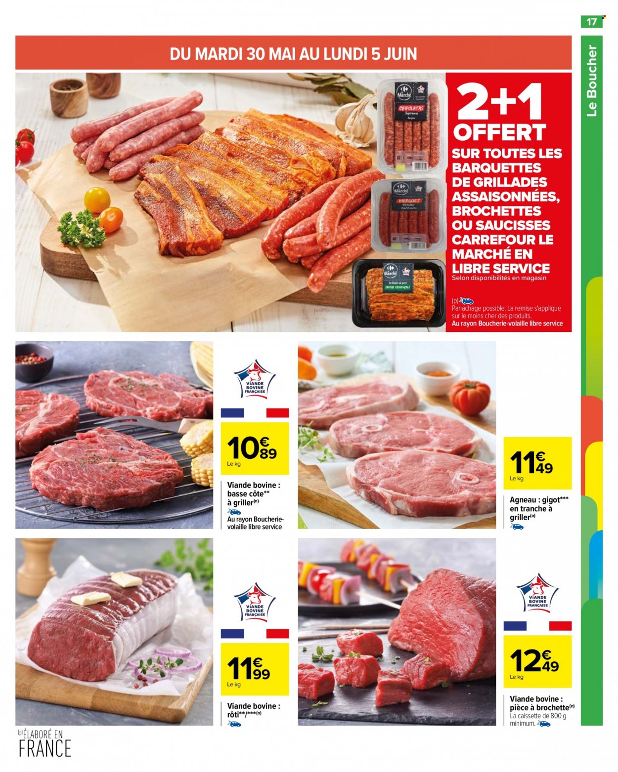 thumbnail - Catalogue Carrefour Hypermarchés - 30/05/2023 - 12/06/2023 - Produits soldés - viande, merguez, saucisse, chipolata, biscuits. Page 21.