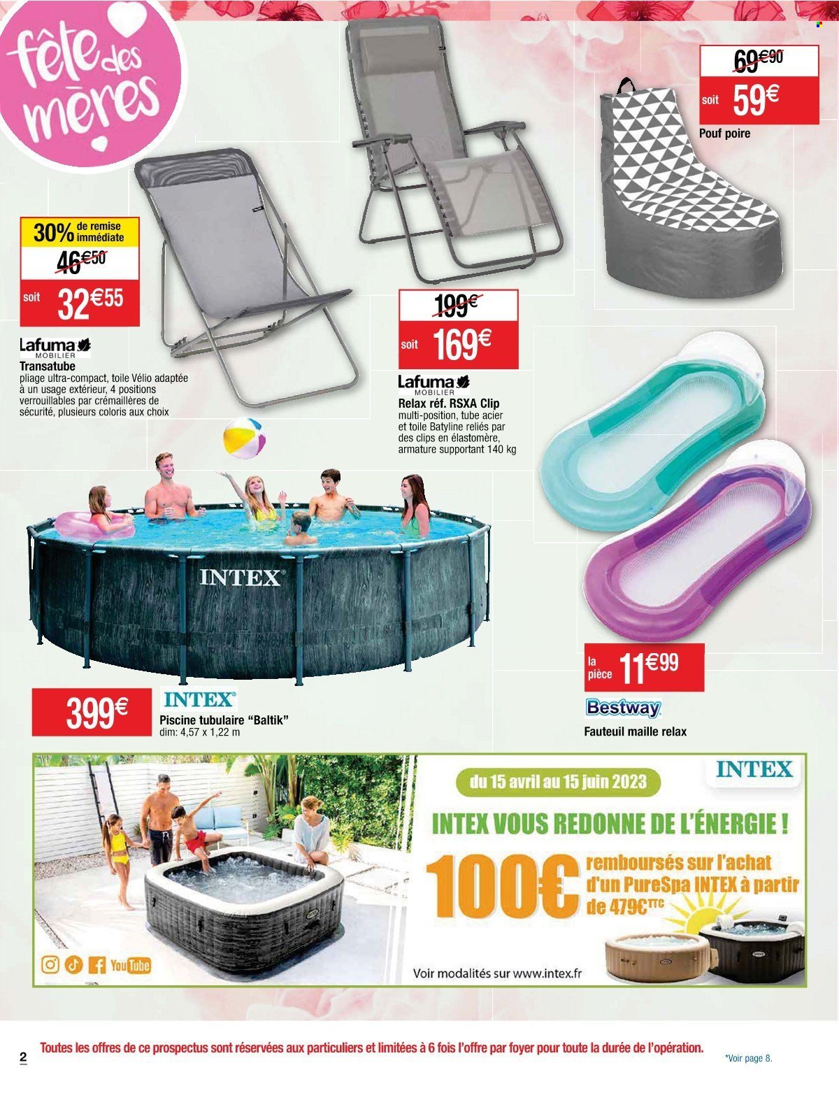 thumbnail - Catalogue Cora - 30/05/2023 - 10/06/2023 - Produits soldés - Lafuma, Maille, fauteuil, pouf, piscine, piscine tubulaire. Page 2.