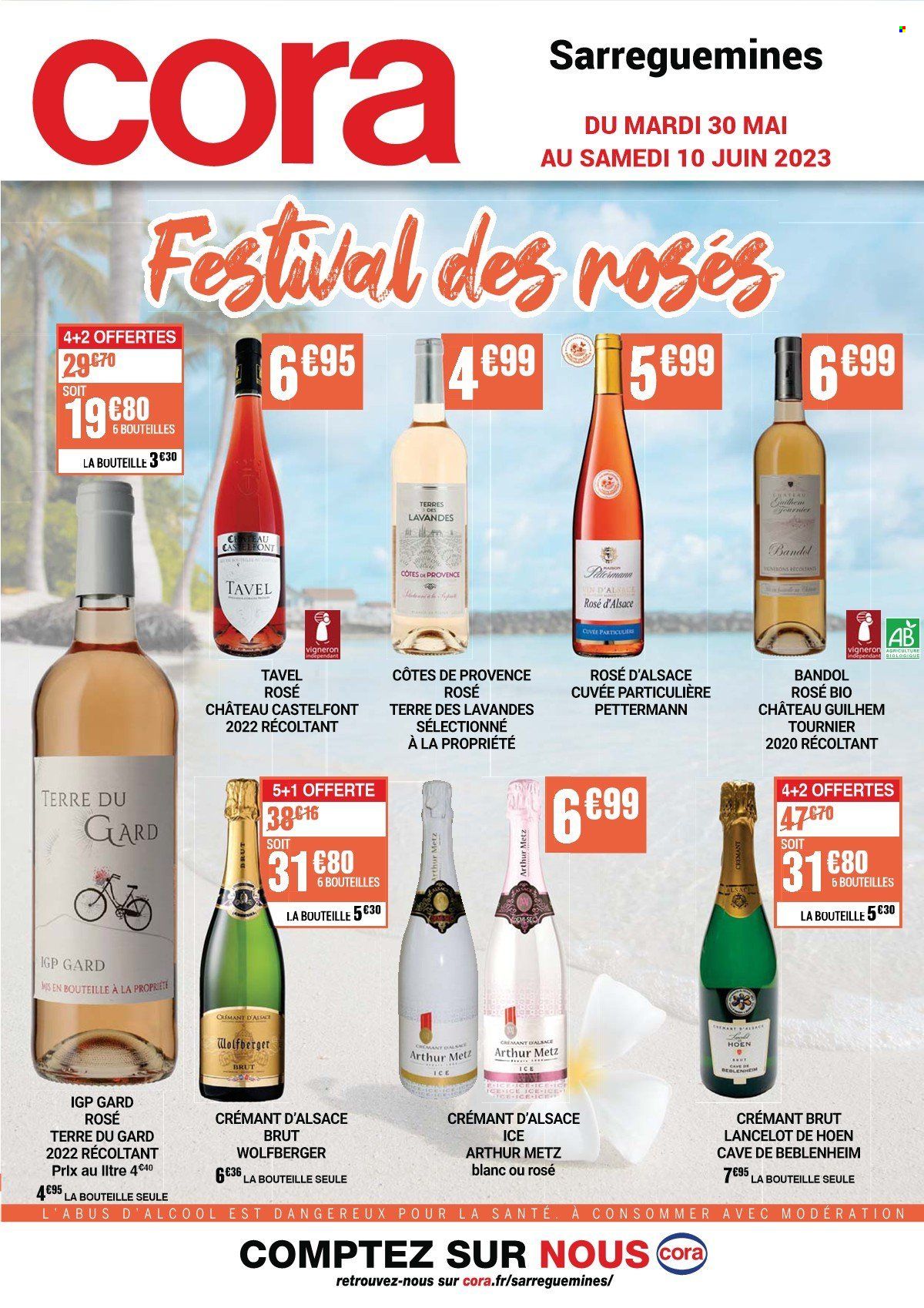 thumbnail - Catalogue Cora - 30/05/2023 - 10/06/2023 - Produits soldés - Crémant d’Alsace, champagne, vin, bateau. Page 1.