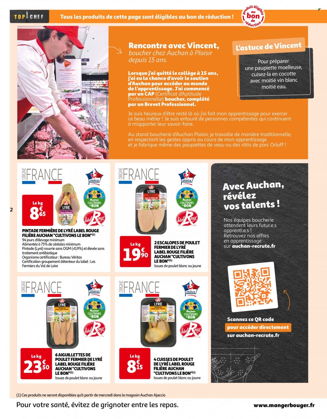 thumbnail - Catalogue Auchan - 31/05/2023 - 05/06/2023 - Produits soldés - escalope, paupiette, pintade, cuisses de poulet, viande de poulet, escalope de poulet, vin blanc, vin, cocotte. Page 2.
