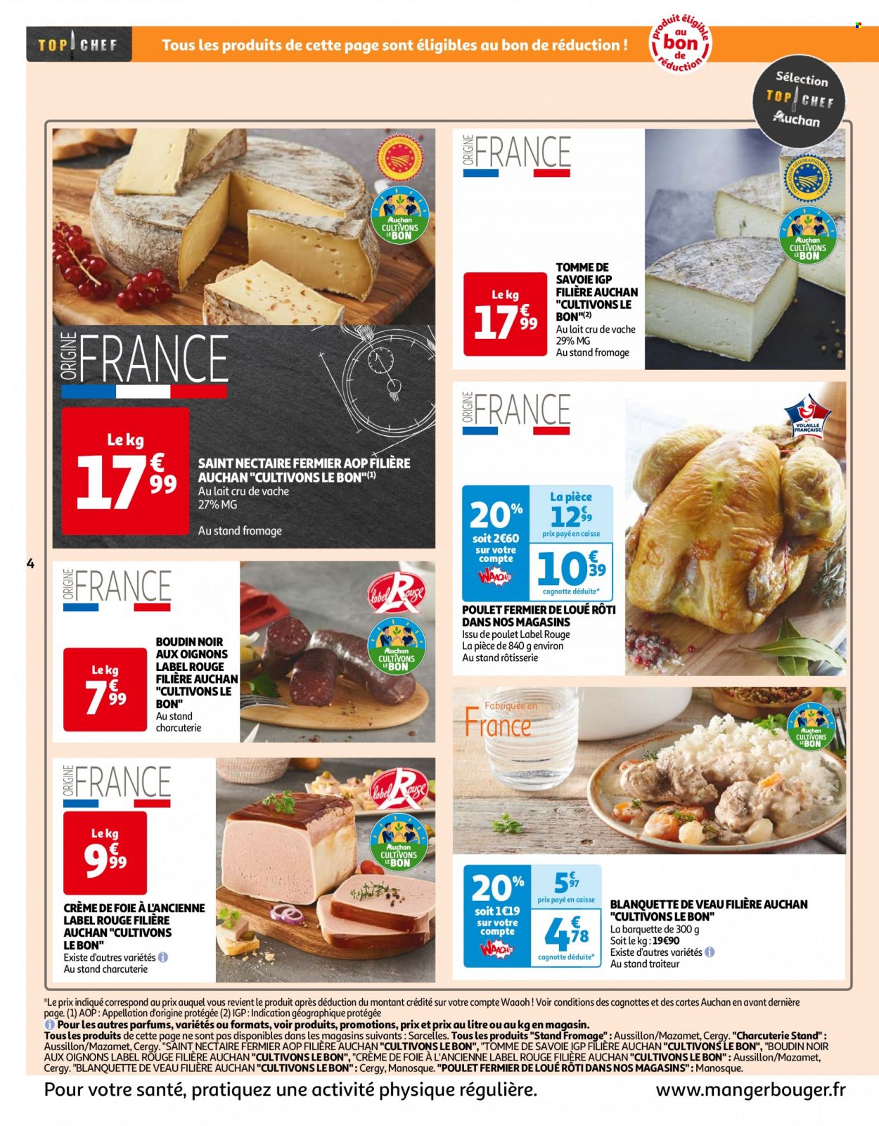 thumbnail - Catalogue Auchan - 31/05/2023 - 05/06/2023 - Produits soldés - viande de poulet, viande de veau, boudin de viande, boudin noir, fromage. Page 4.