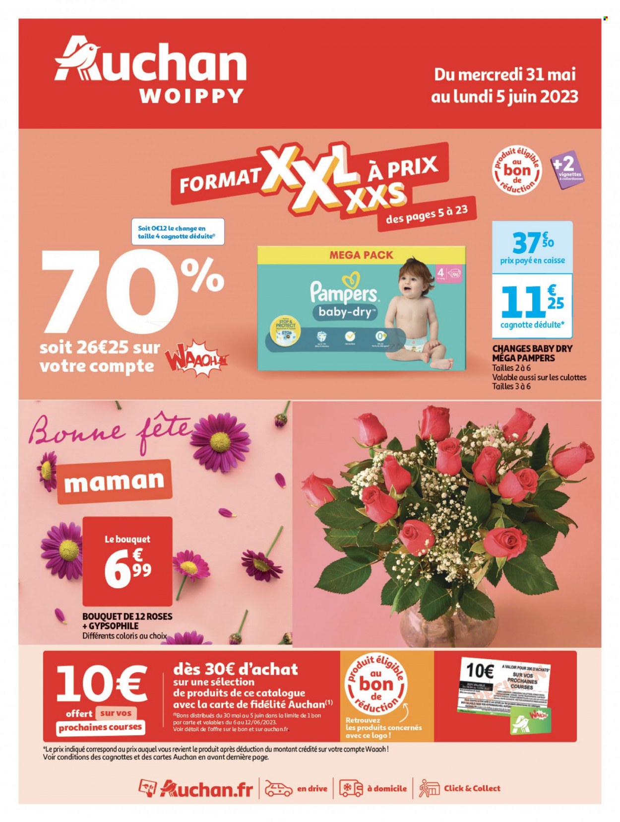 thumbnail - Catalogue Auchan - 31/05/2023 - 05/06/2023 - Produits soldés - Pampers, culotte. Page 1.