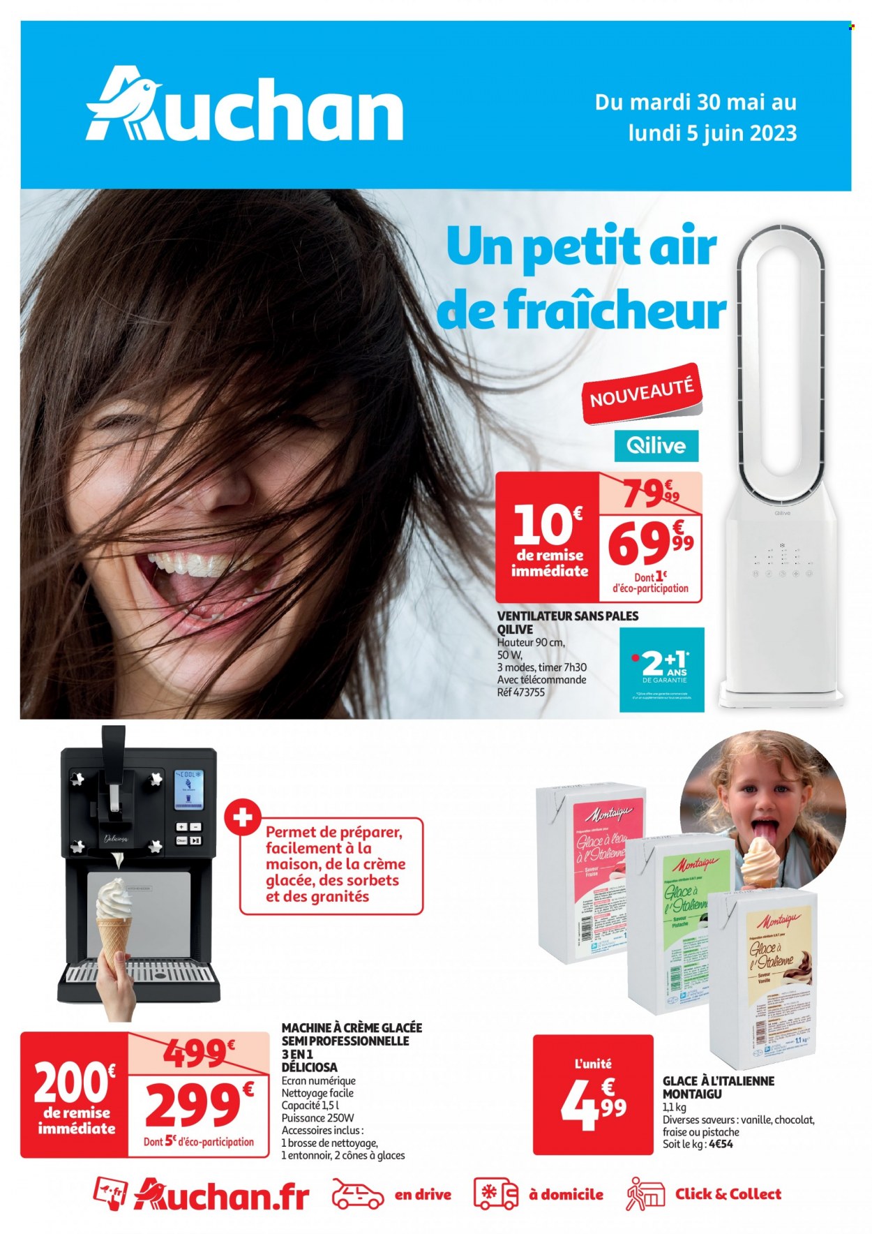 thumbnail - Catalogue Auchan - 30/05/2023 - 05/06/2023 - Produits soldés - glace, ventilateur, cônes. Page 1.