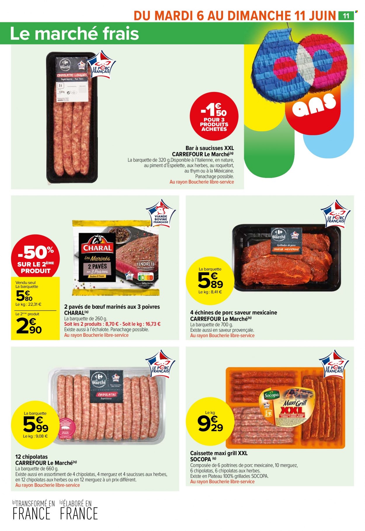 thumbnail - Catalogue Carrefour Market - 06/06/2023 - 18/06/2023 - Produits soldés - merguez, saucisse, chipolata. Page 13.