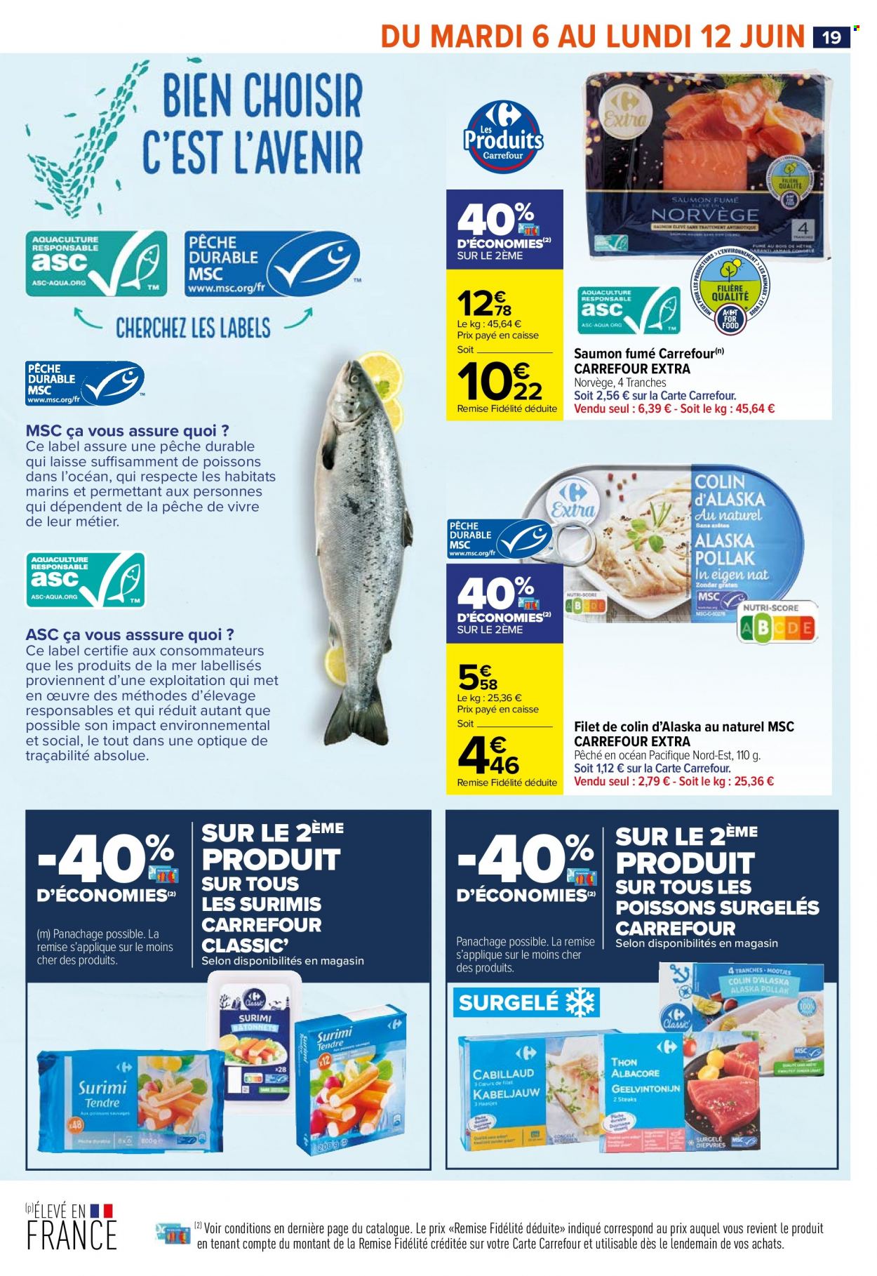 thumbnail - Catalogue Carrefour Market - 06/06/2023 - 18/06/2023 - Produits soldés - saumon, colin, saumon fumé. Page 21.