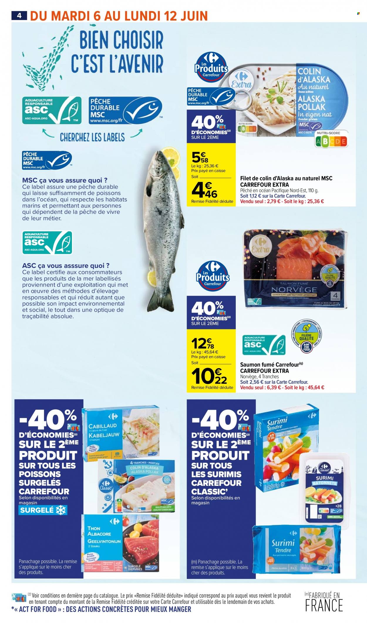 thumbnail - Catalogue Carrefour Market - 06/06/2023 - 18/06/2023 - Produits soldés - saumon, colin, saumon fumé. Page 4.