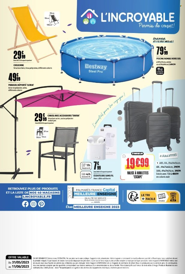 thumbnail - Catalogue L'incroyable - 31/05/2023 - 11/06/2023 - Produits soldés - chaise, parasol, parasol déporté, piscine. Page 6.