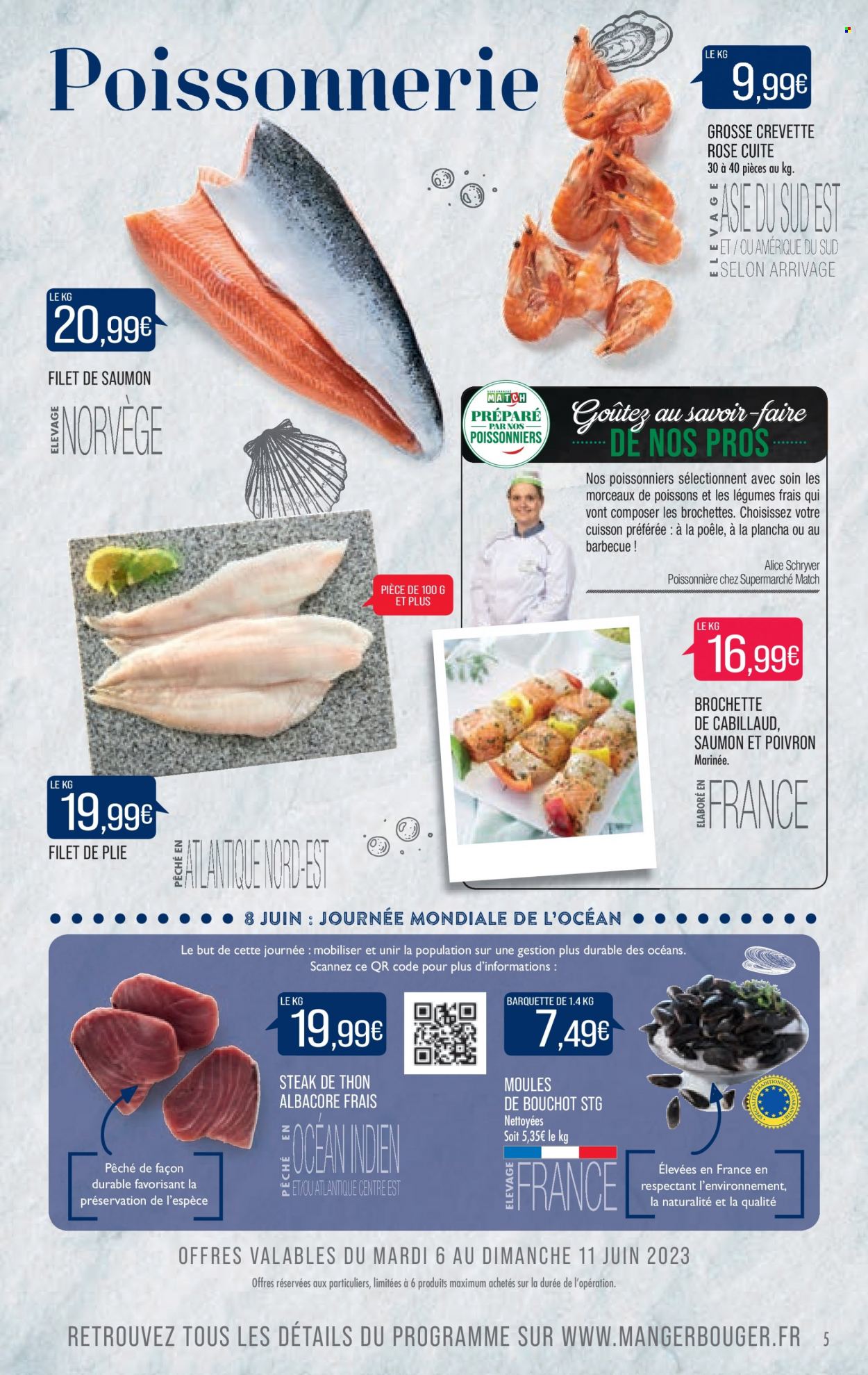 thumbnail - Catalogue Supermarché Match - 06/06/2023 - 11/06/2023 - Produits soldés - steak, poêle, saumon, cabillaud, crevettes, moules, crevette rosé, pavés de saumon, plancha. Page 5.