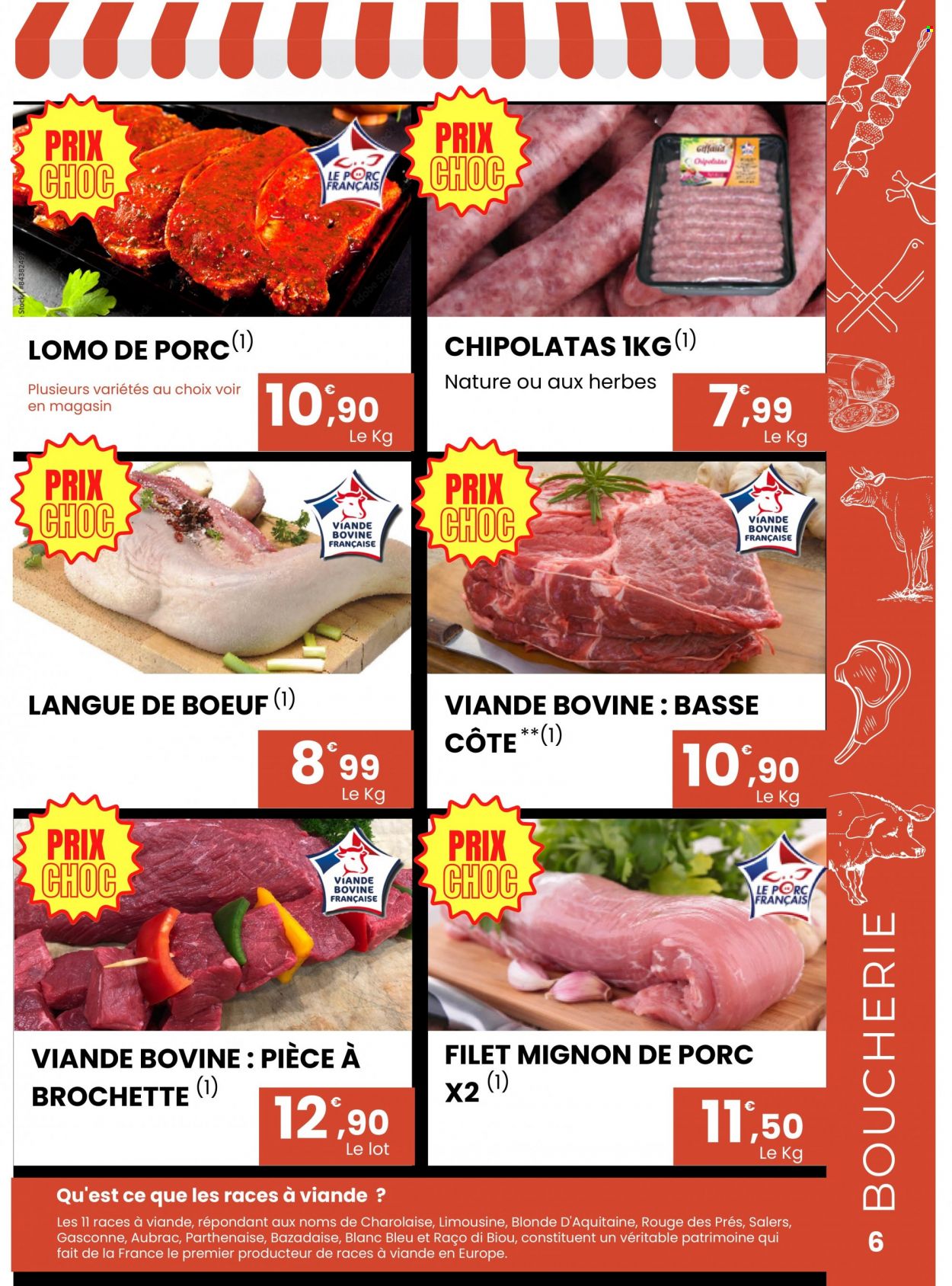 thumbnail - Catalogue E.Leclerc - 05/06/2023 - 17/06/2023 - Produits soldés - filet mignon, viande de porc, viande, langue de bœuf, viande boeuf, chipolata. Page 7.