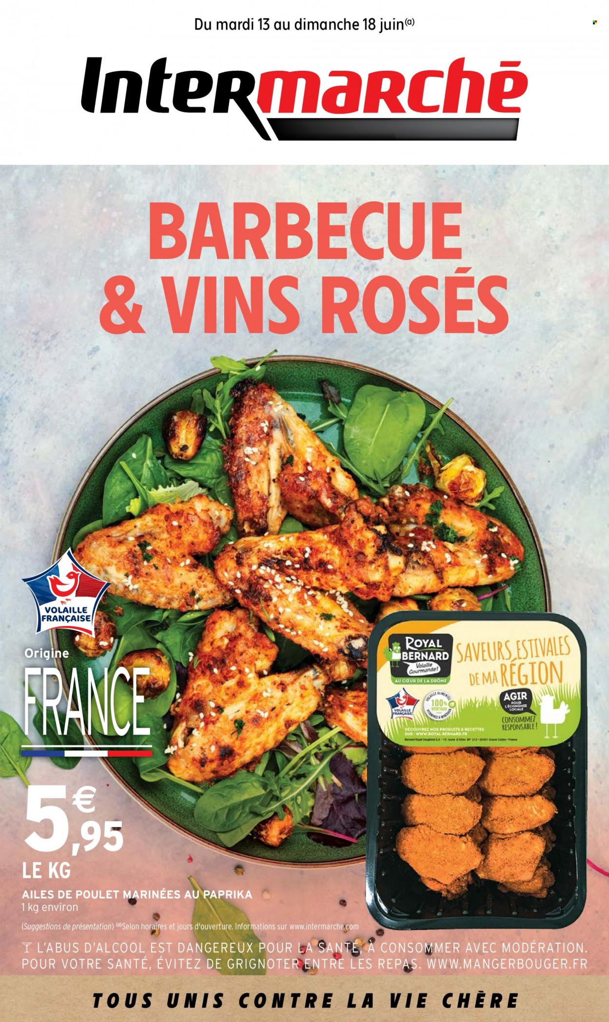 thumbnail - Catalogue Intermarché - 13/06/2023 - 18/06/2023 - Produits soldés - viande de poulet, ailes de poulet, vin, barbecue. Page 1.