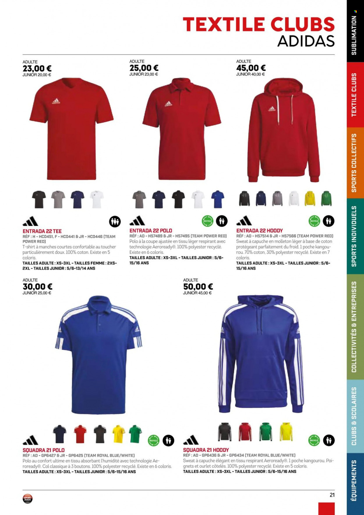 thumbnail - Catalogue Sport 2000 - Produits soldés - Adidas, t-shirt, sweat-shirt. Page 21.