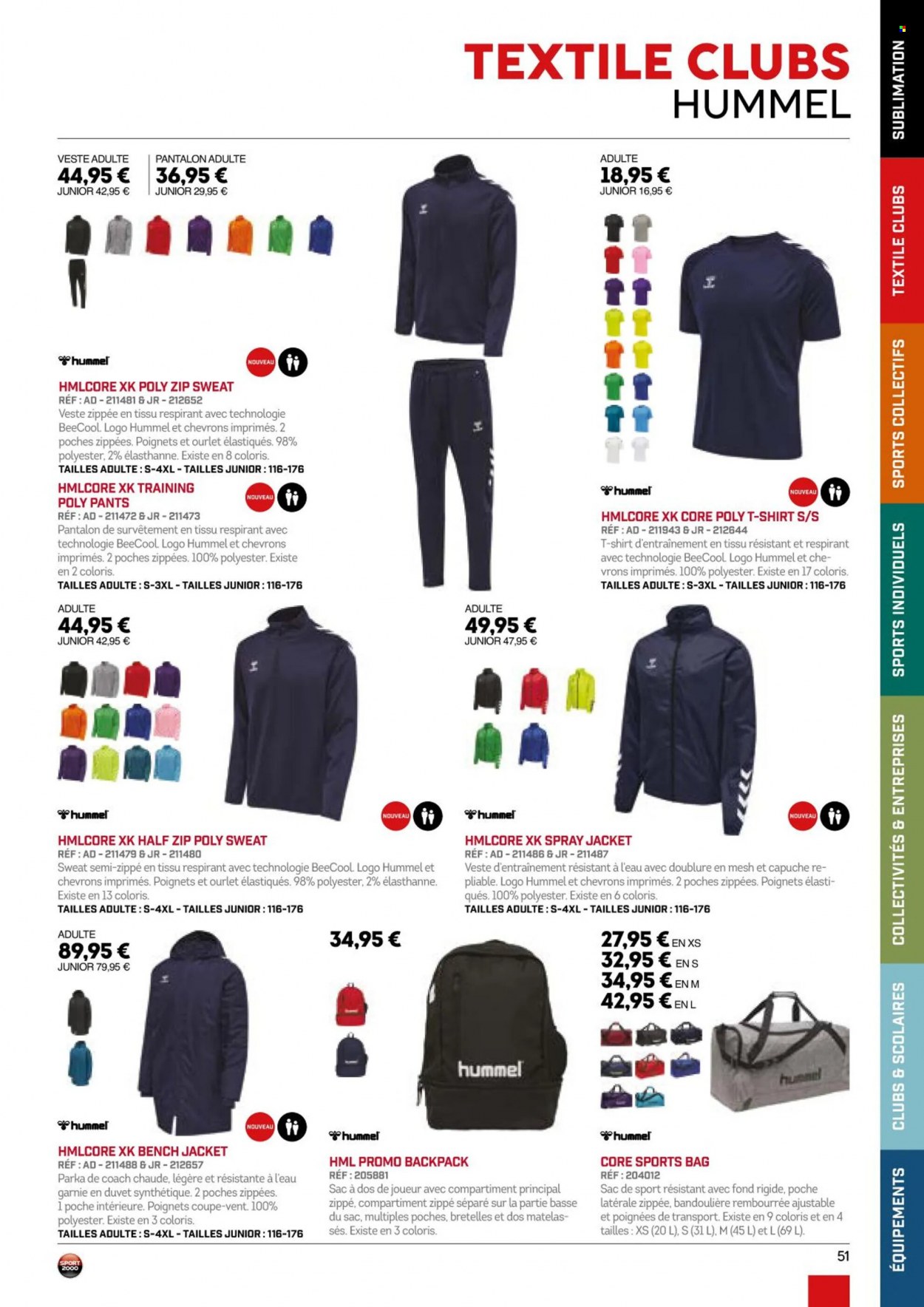 thumbnail - Catalogue Sport 2000 - Produits soldés - Hummel, veste, parka, pantalon, t-shirt, sweat-shirt, sac à dos. Page 51.