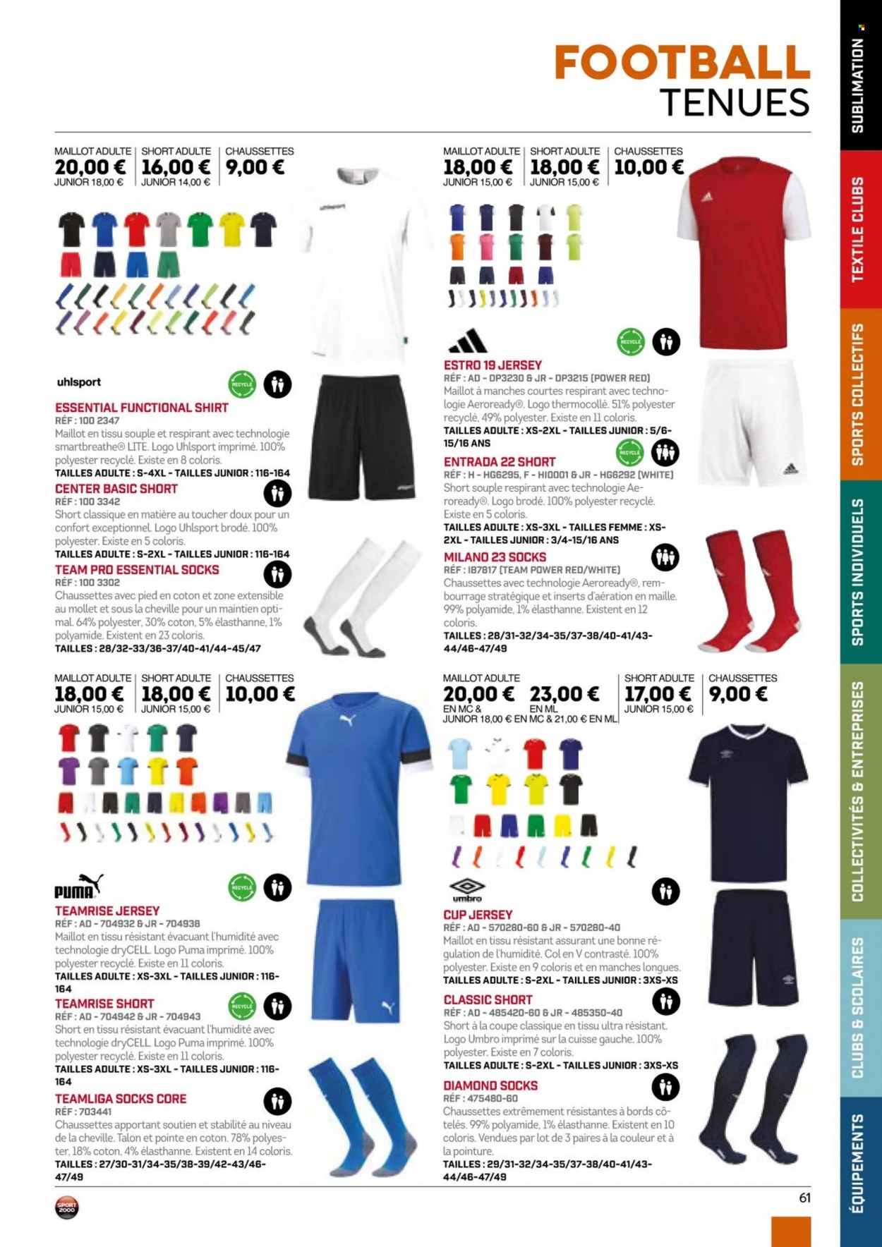 thumbnail - Catalogue Sport 2000 - Produits soldés - Umbro, Puma, shorts, maillot, chaussettes. Page 61.