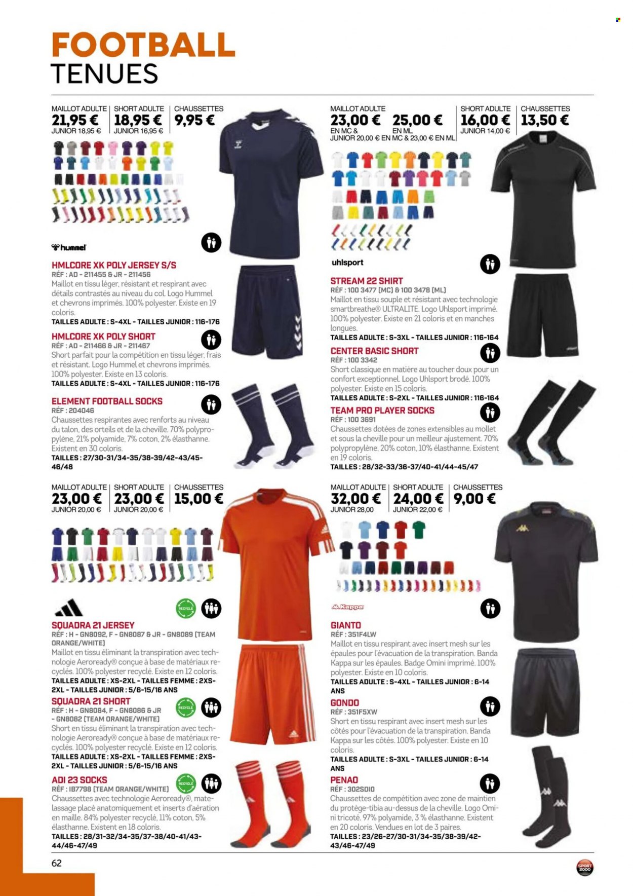 thumbnail - Catalogue Sport 2000 - Produits soldés - Hummel, Kappa, shorts, maillot, chaussettes. Page 62.