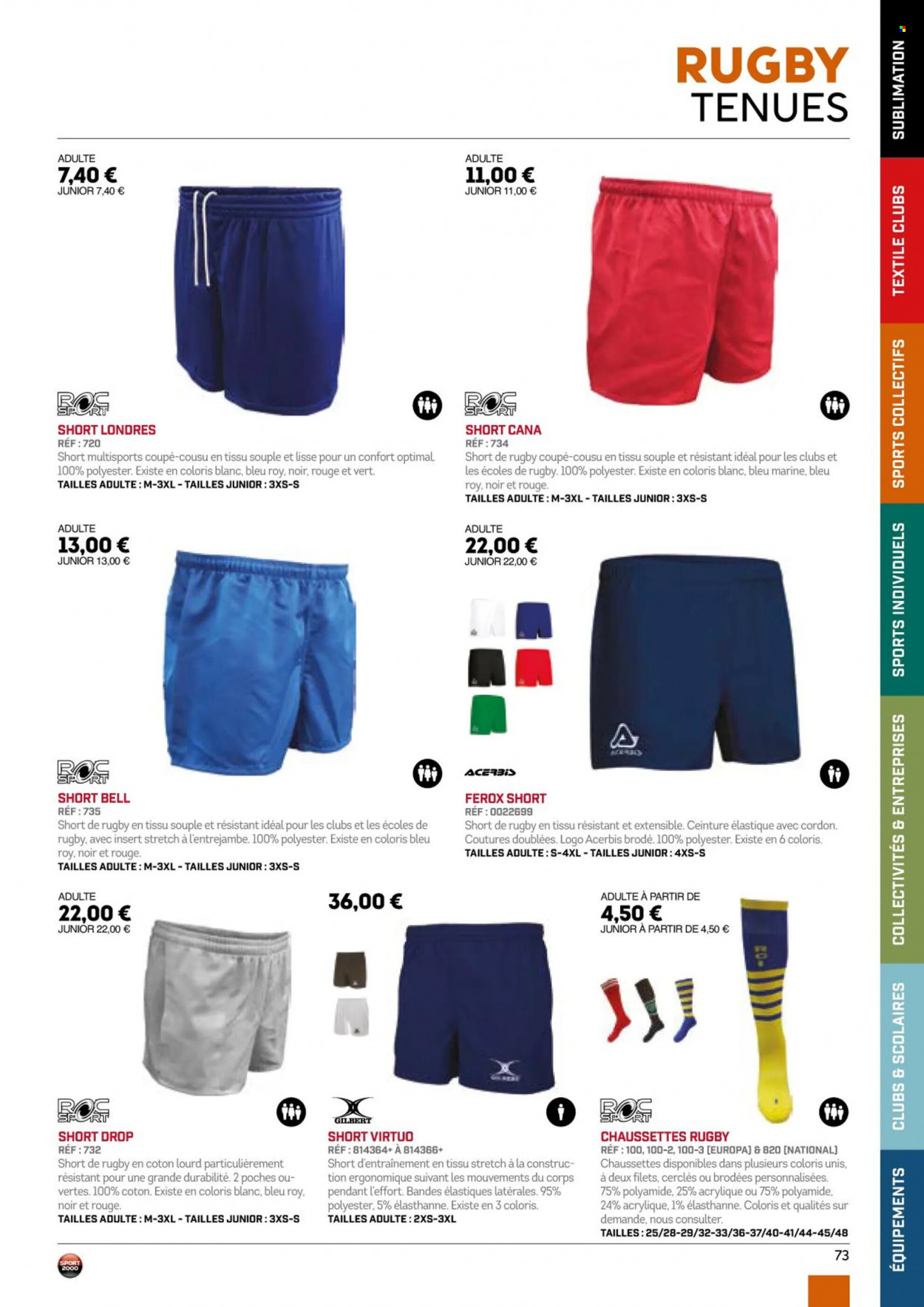 thumbnail - Catalogue Sport 2000 - Produits soldés - Gilbert, shorts, chaussettes. Page 73.