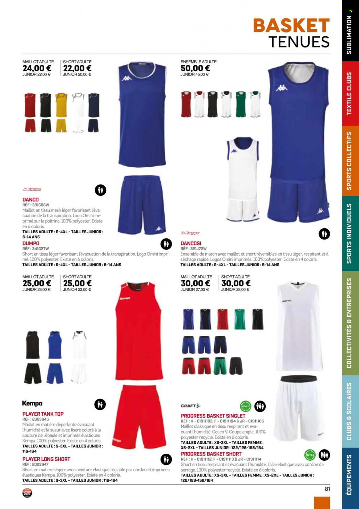 thumbnail - Catalogue Sport 2000 - Produits soldés - Kappa, basket, shorts, tank top. Page 81.