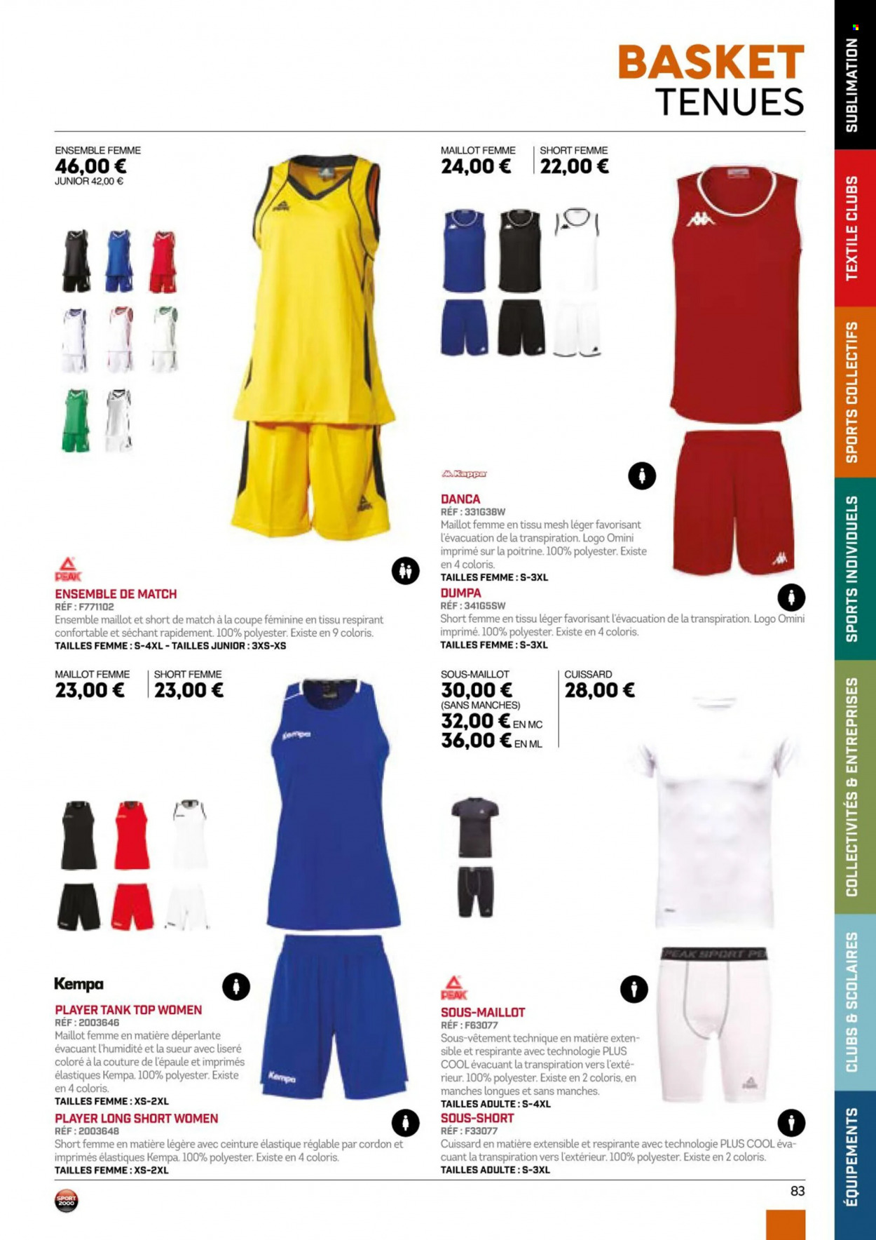 thumbnail - Catalogue Sport 2000 - Produits soldés - Kappa, basket, shorts, tank top. Page 83.