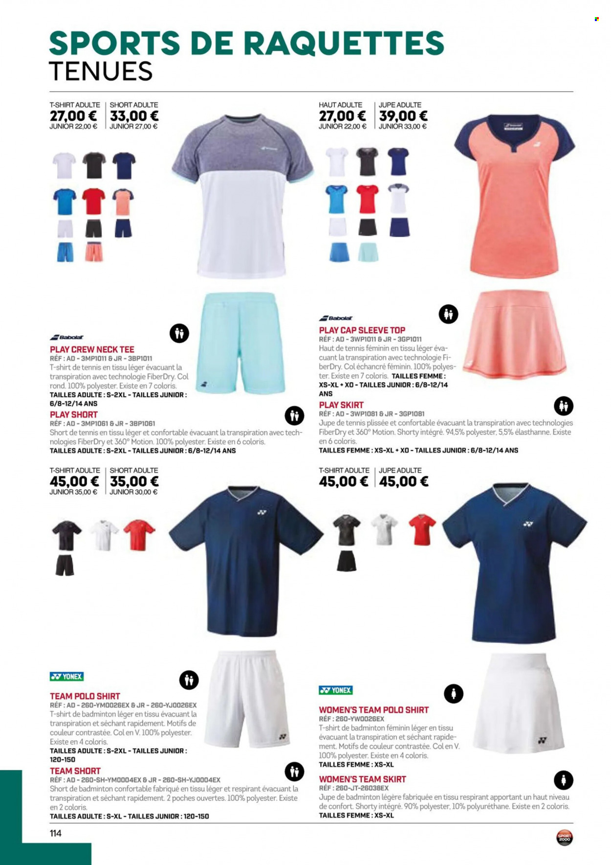 thumbnail - Catalogue Sport 2000 - Produits soldés - shorts, jupe, t-shirt, Yonex. Page 114.
