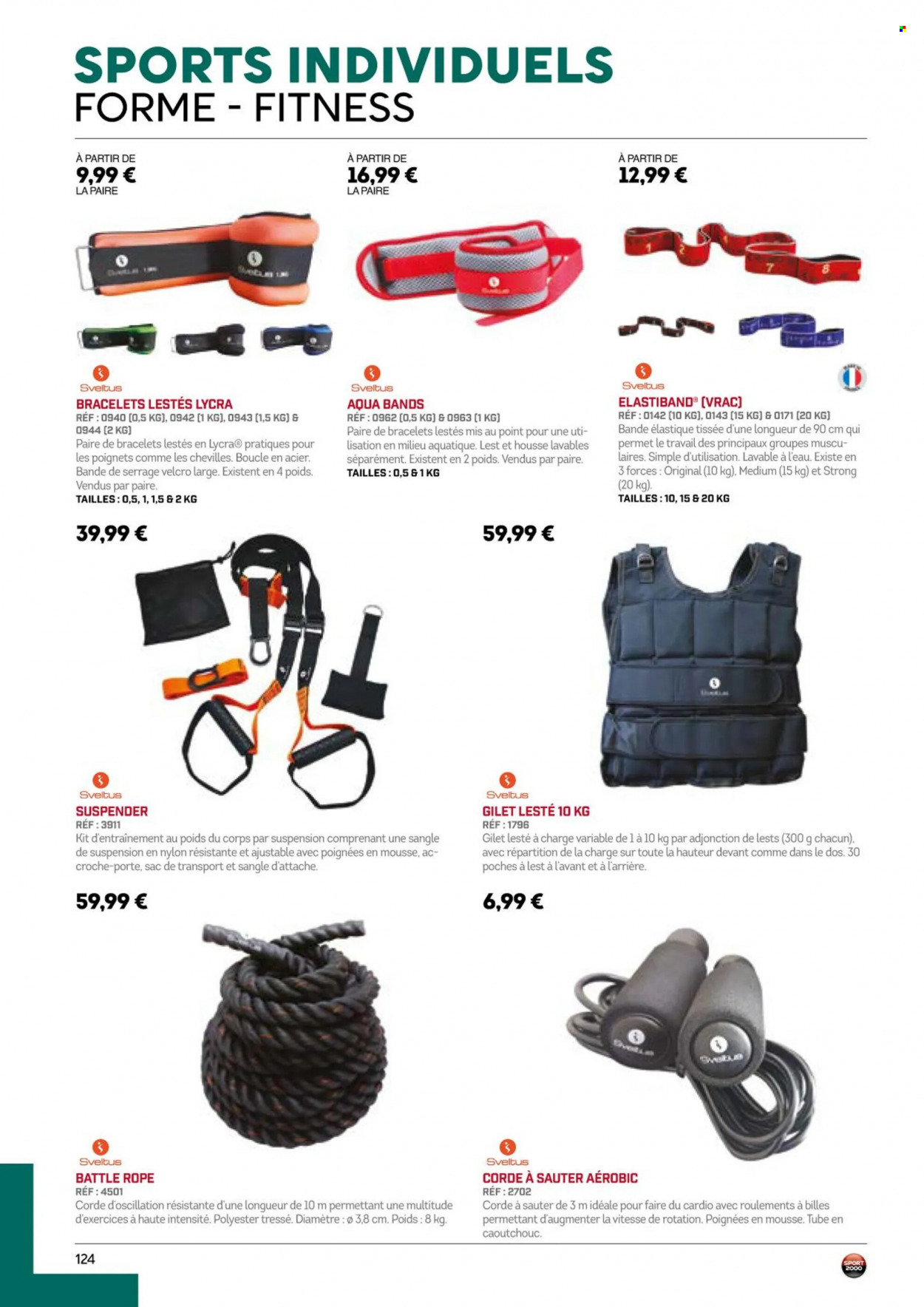 thumbnail - Catalogue Sport 2000 - Produits soldés - gilet, sac de transport, bracelet, corde à sauter. Page 124.