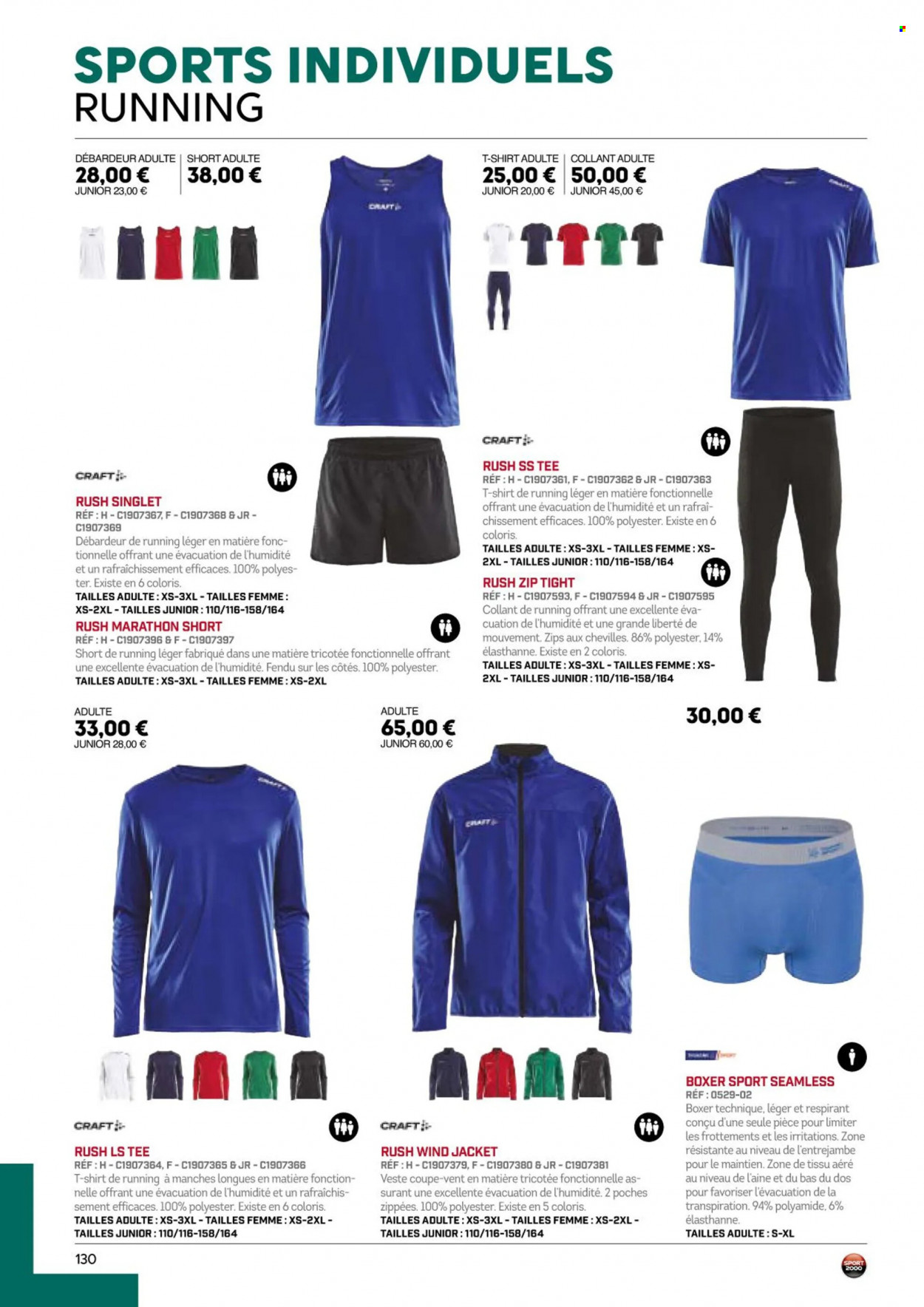 thumbnail - Catalogue Sport 2000 - Produits soldés - veste, shorts, débardeur, t-shirt, boxers, collant. Page 130.
