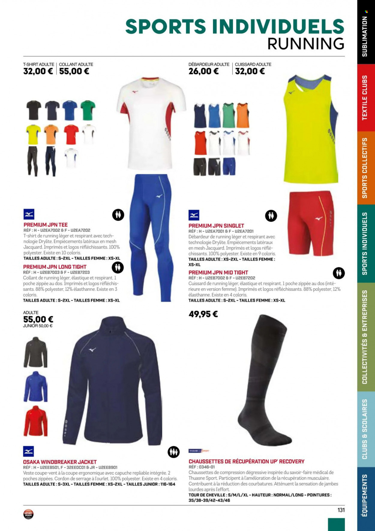 thumbnail - Catalogue Sport 2000 - Produits soldés - Mizuno, veste, débardeur, t-shirt, collant, chaussettes. Page 131.