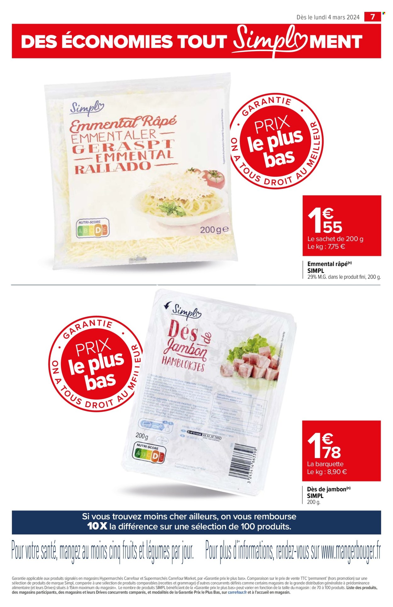 thumbnail - Catalogue Carrefour - 04/03/2024 - 31/12/2024 - Produits soldés - emmental, fromage, fromage râpé, jambon. Page 7.
