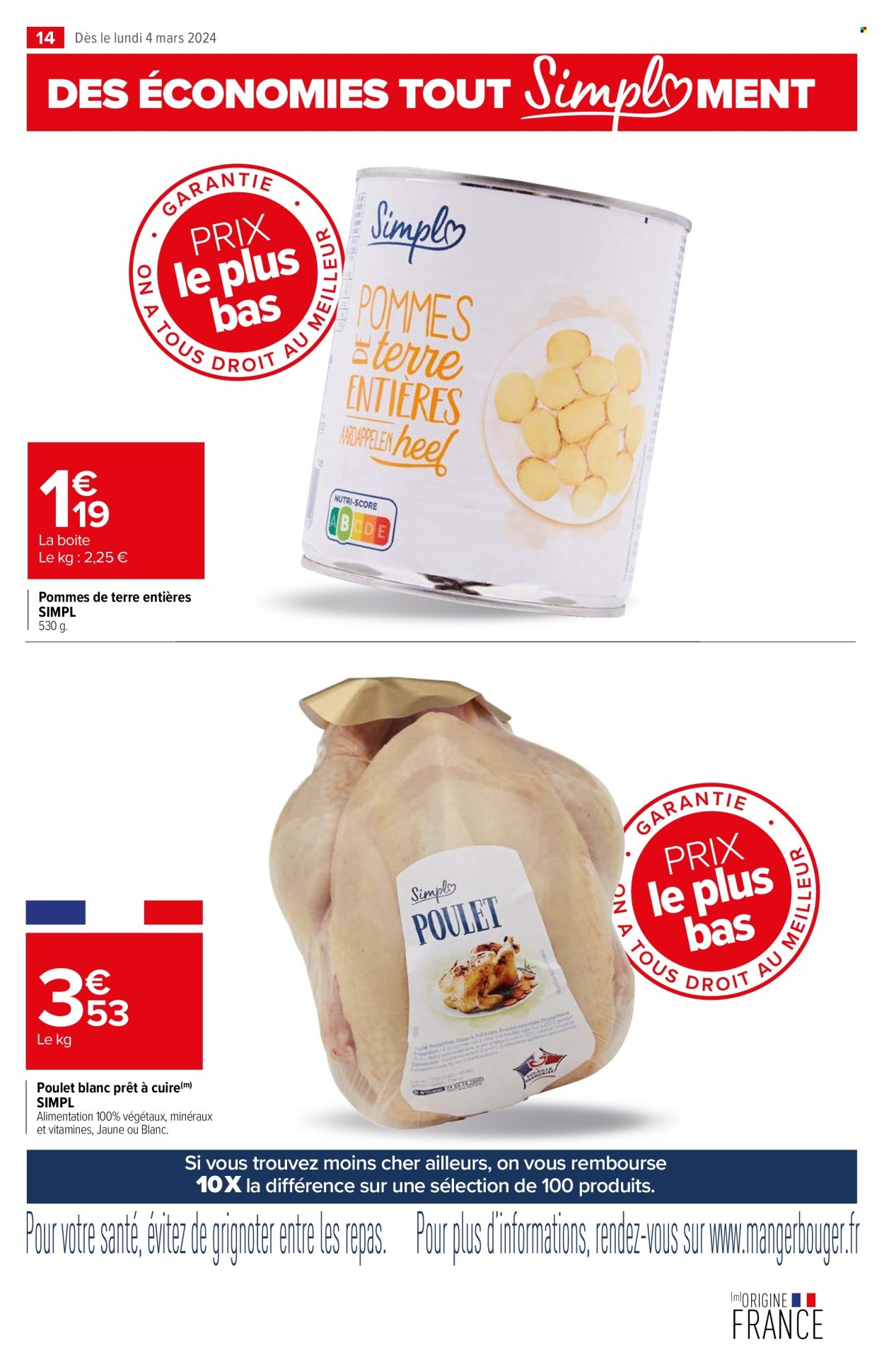 thumbnail - Catalogue Carrefour - 04/03/2024 - 31/12/2024 - Produits soldés - pommes de terre, poulet. Page 14.