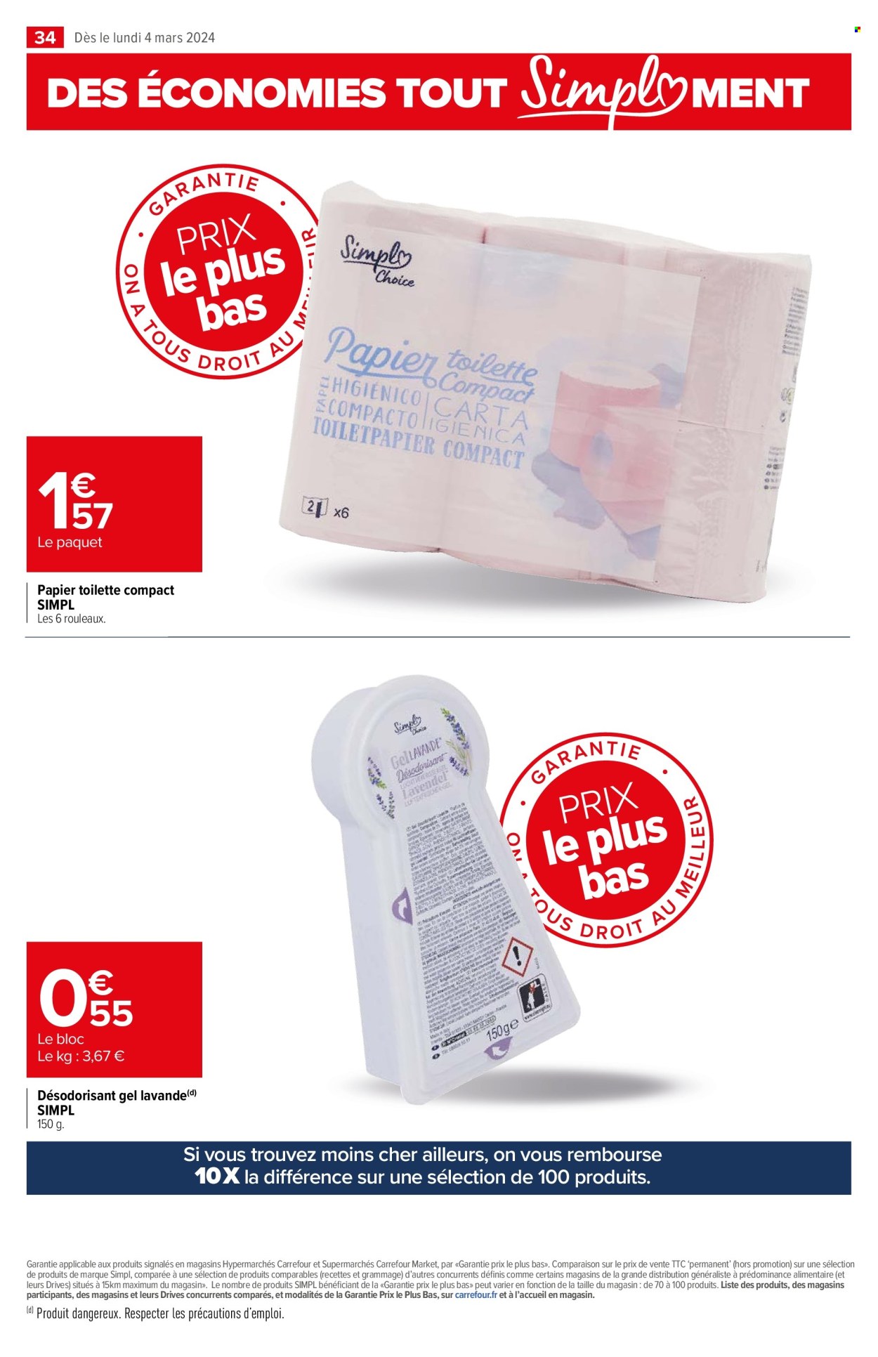 thumbnail - Catalogue Carrefour - 04/03/2024 - 31/12/2024 - Produits soldés - papier toilette, desodorisant, lavande. Page 34.