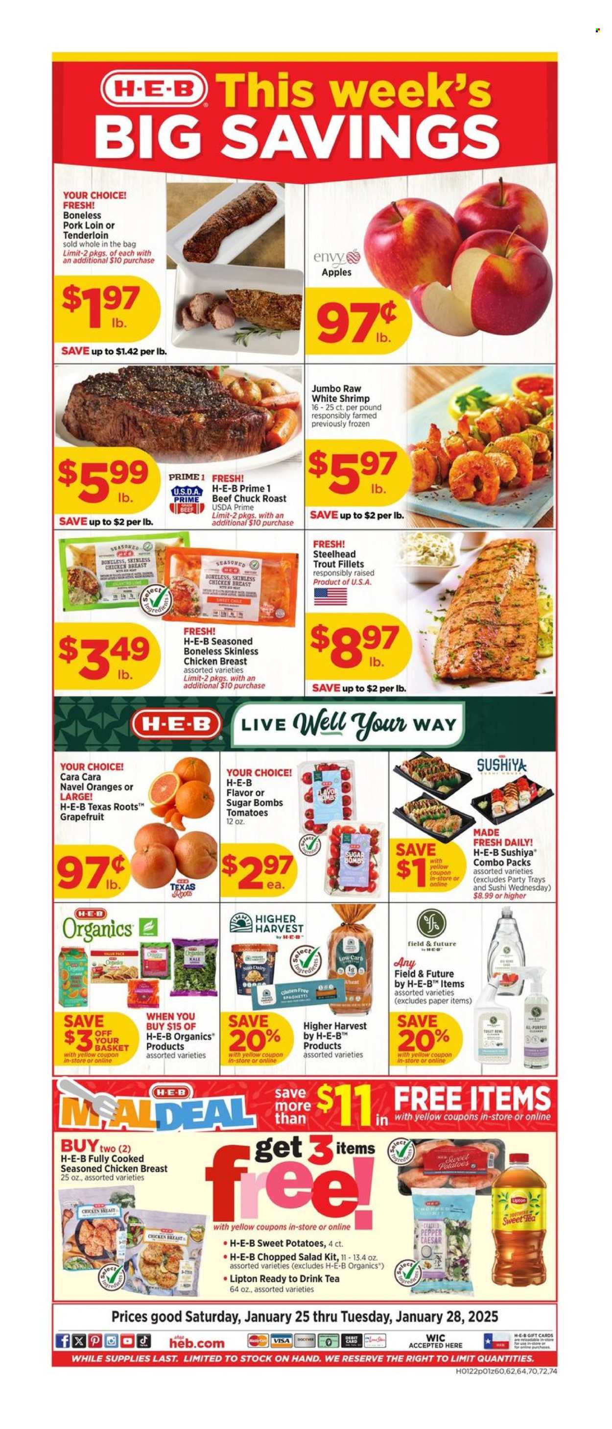 H-E-B ad - 01/25/2025 - 01/28/2025. Page 1