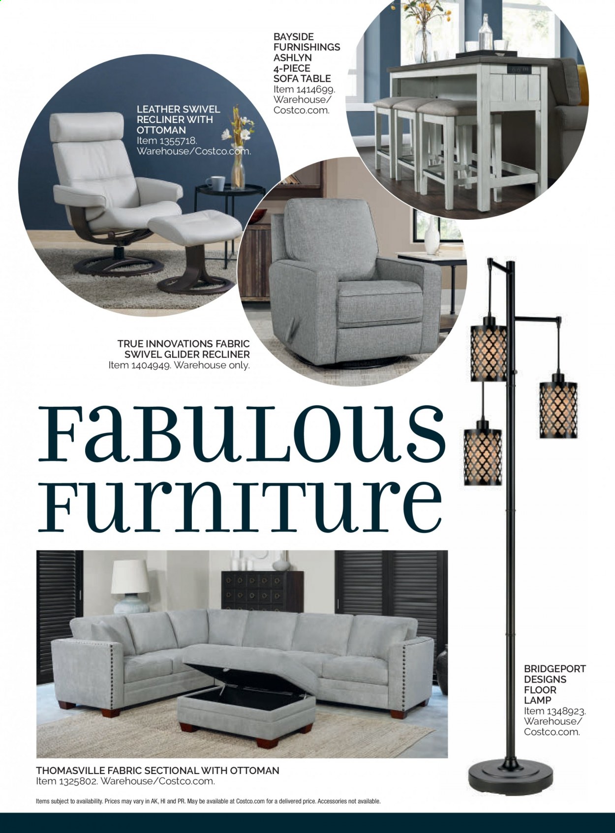 thumbnail - Costco Flyer - 01/01/2021 - 01/31/2021 - Sales products - table, 4-piece sectional, sofa, recliner chair, ottoman, lamp, floor lamp. Page 126.