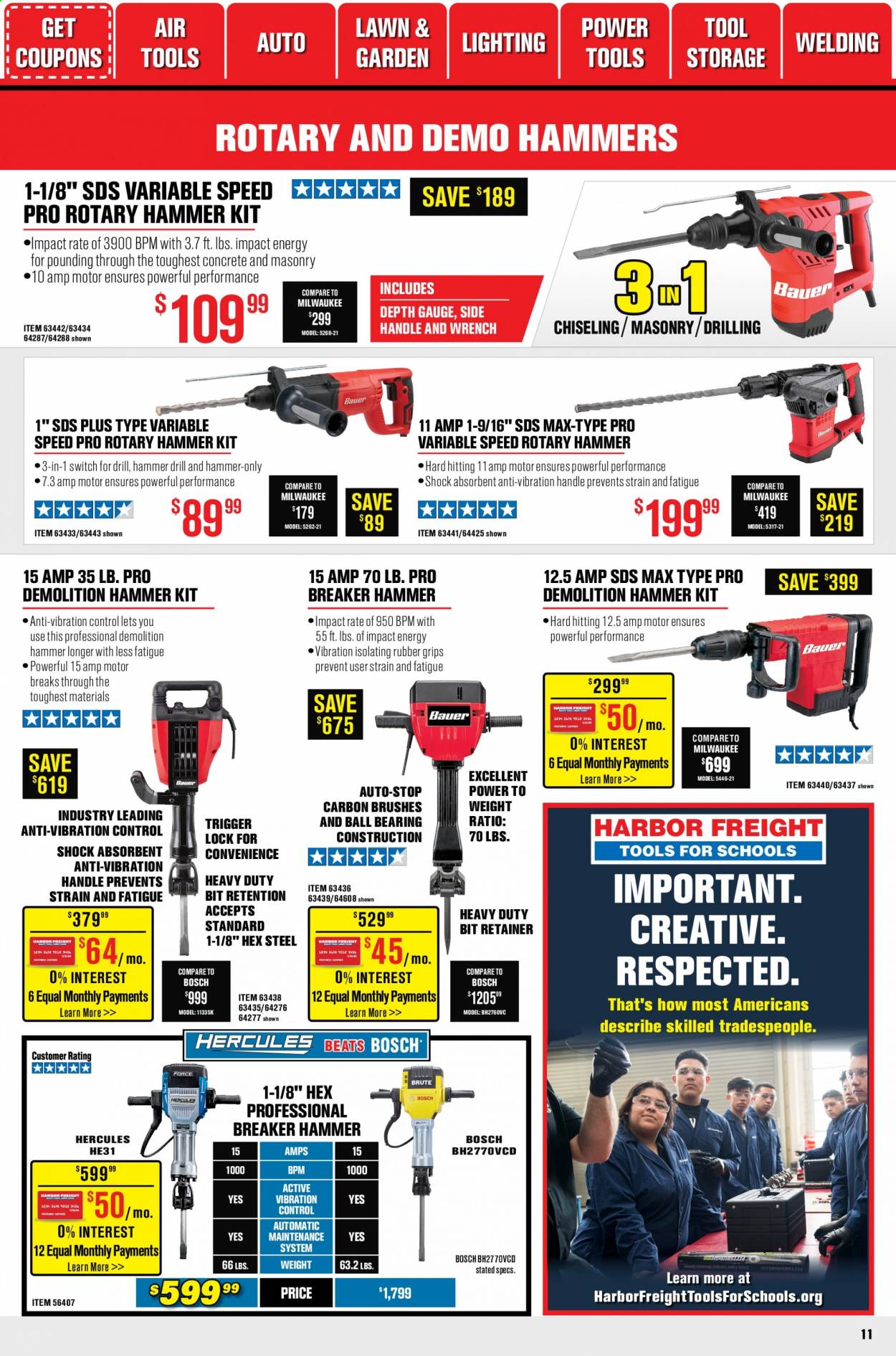 thumbnail - Harbor Freight Flyer - 01/01/2021 - 01/28/2021 - Sales products - Beats, Bosch, switch, Milwaukee, drill, power tools, hammer, wrench. Page 11.