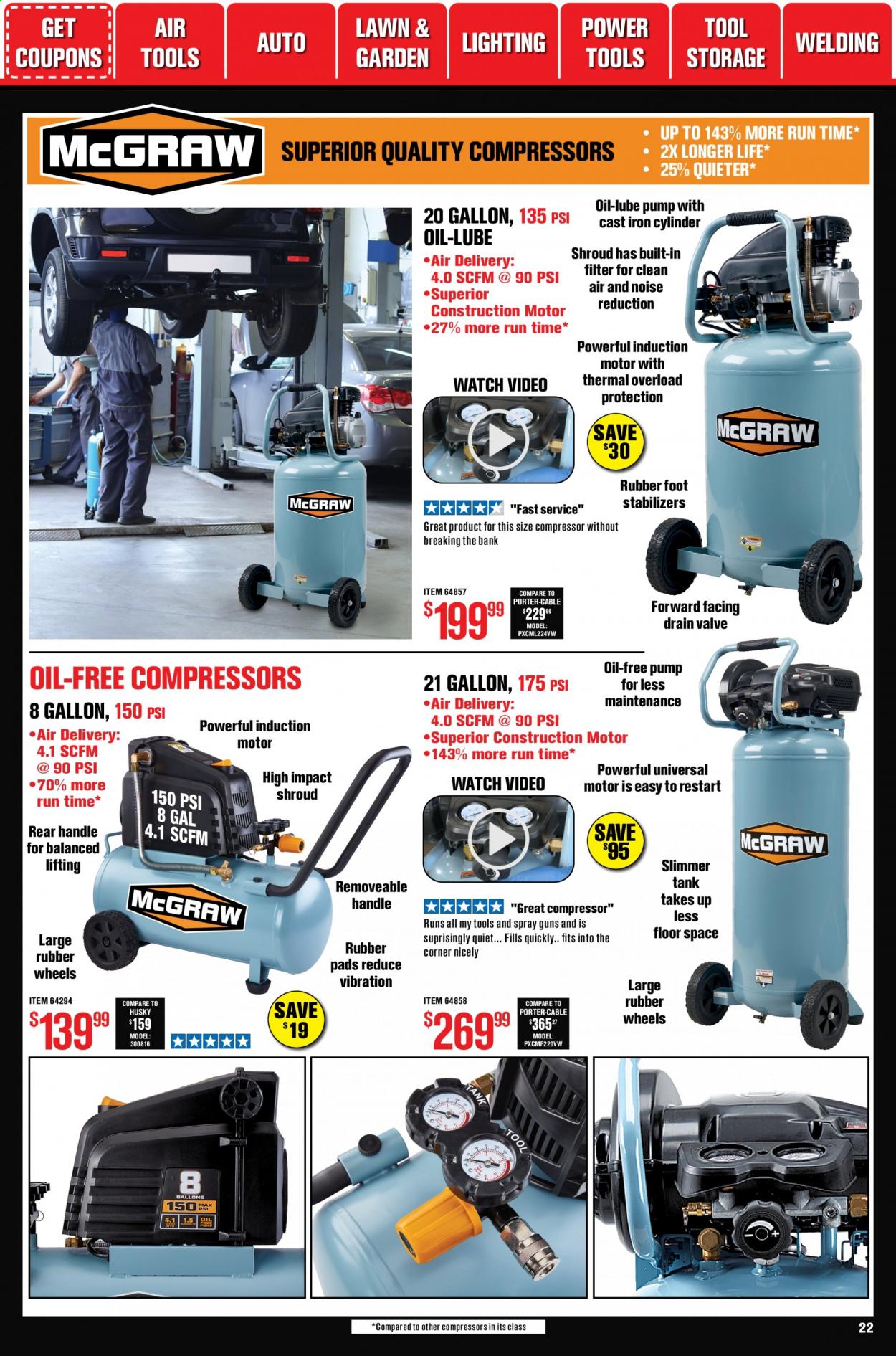 thumbnail - Harbor Freight Flyer - 01/01/2021 - 01/28/2021 - Sales products - power tools, air compressor, pump. Page 22.