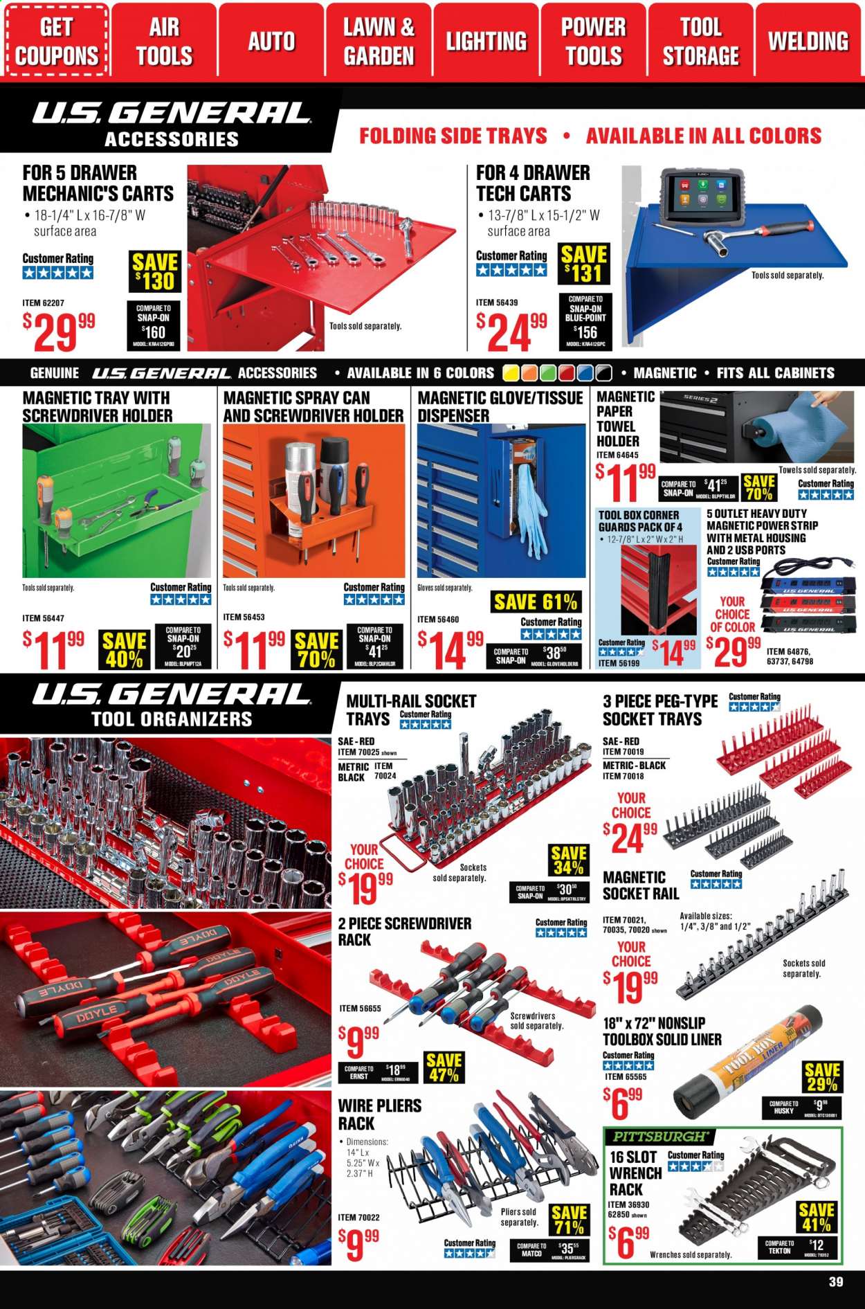 thumbnail - Harbor Freight Flyer - 01/01/2021 - 01/28/2021 - Sales products - tray, power tools, holder, screwdriver, pliers, tool box, wrench, gloves. Page 39.