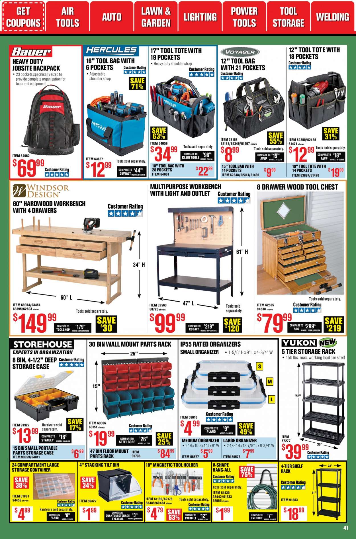 thumbnail - Harbor Freight Flyer - 01/01/2021 - 01/28/2021 - Sales products - backpack, bag, Stanley, DeWALT, power tools, holder, tool chest, tool bag, strap. Page 41.