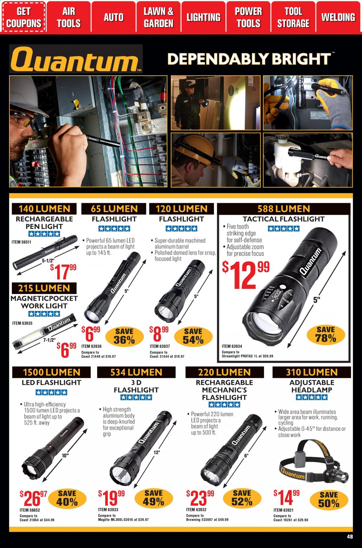 thumbnail - Harbor Freight Flyer - 01/01/2021 - 01/28/2021 - Sales products - Browning, flashlight, headlamp, work light, power tools. Page 48.