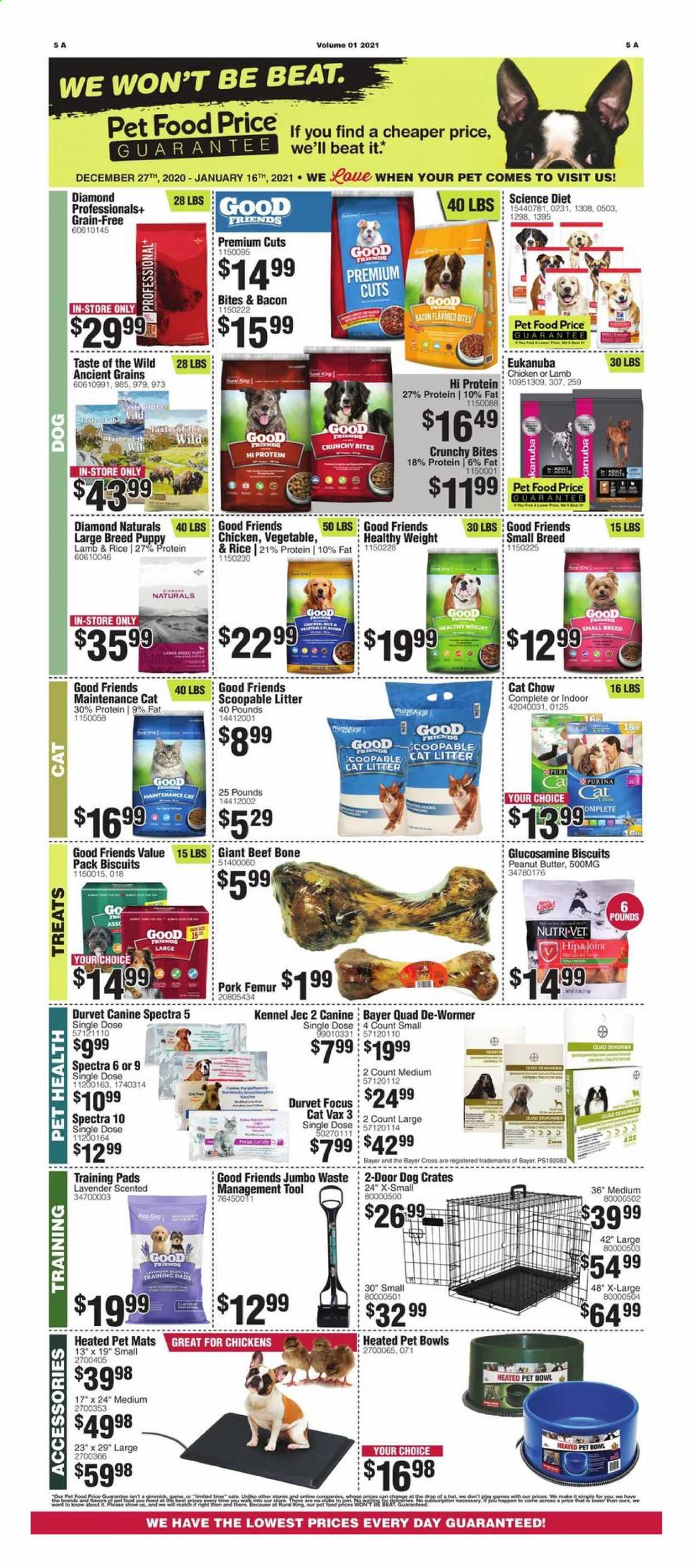 thumbnail - Rural King Flyer - 12/27/2020 - 01/16/2021 - Sales products - biscuit, rice, peanut butter, bowl, cat litter, travel dog kennel, Science Diet, Purina, Taste of the Wild, Eukanuba, Diamond Naturals, hat. Page 6.