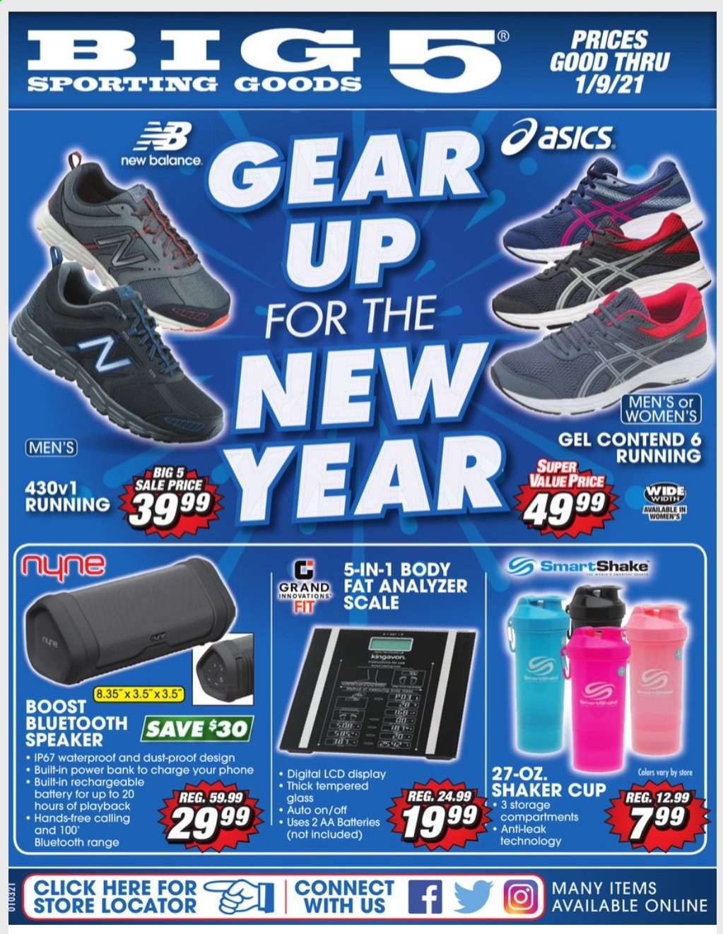 thumbnail - Big 5 Flyer - 01/03/2021 - 01/09/2021 - Sales products - New Balance, shaker, cup, speaker, bluetooth speaker. Page 1.