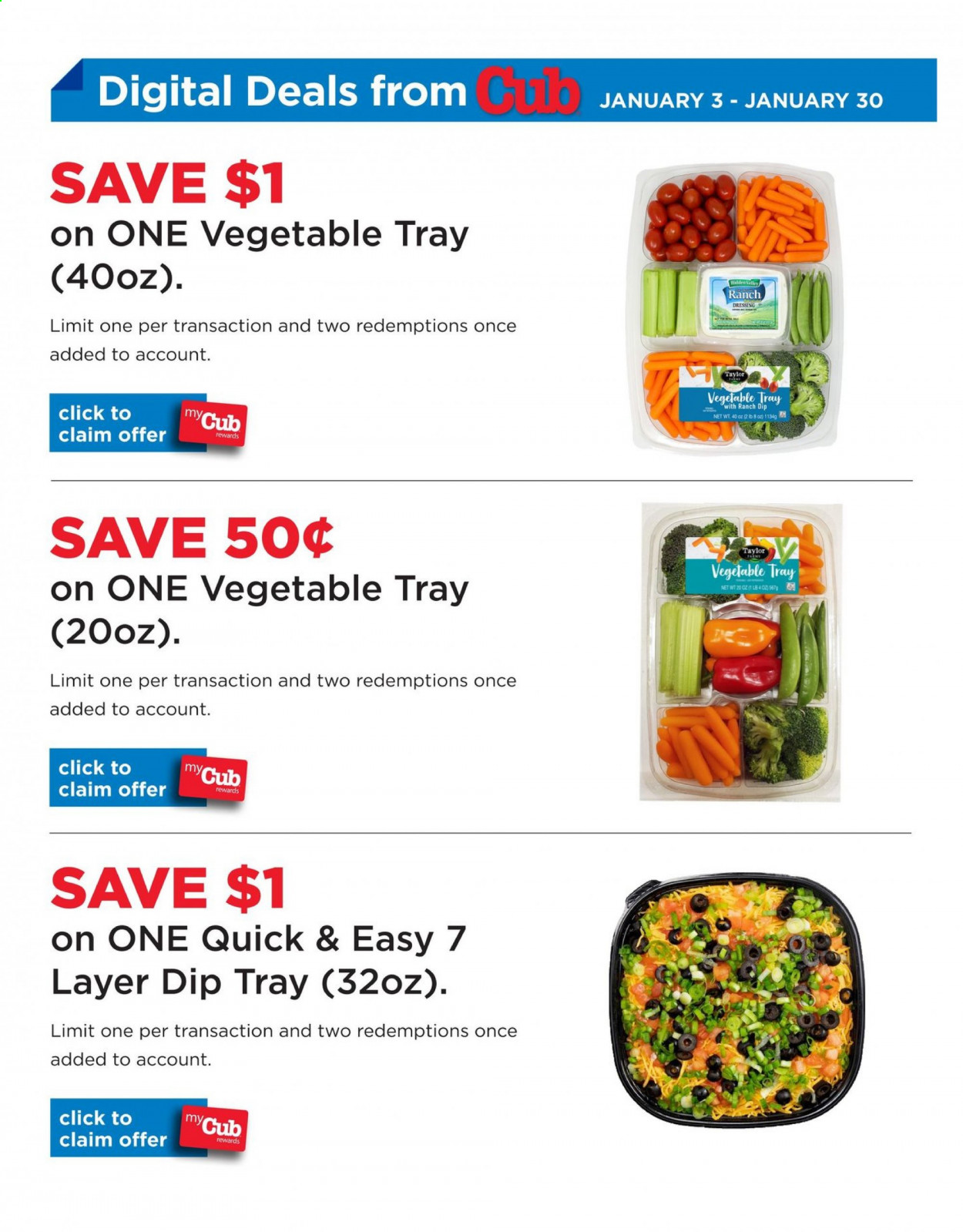 thumbnail - Cub Foods Flyer - 01/03/2021 - 01/30/2021 - Sales products - ranch dressing, dip, dressing. Page 1.